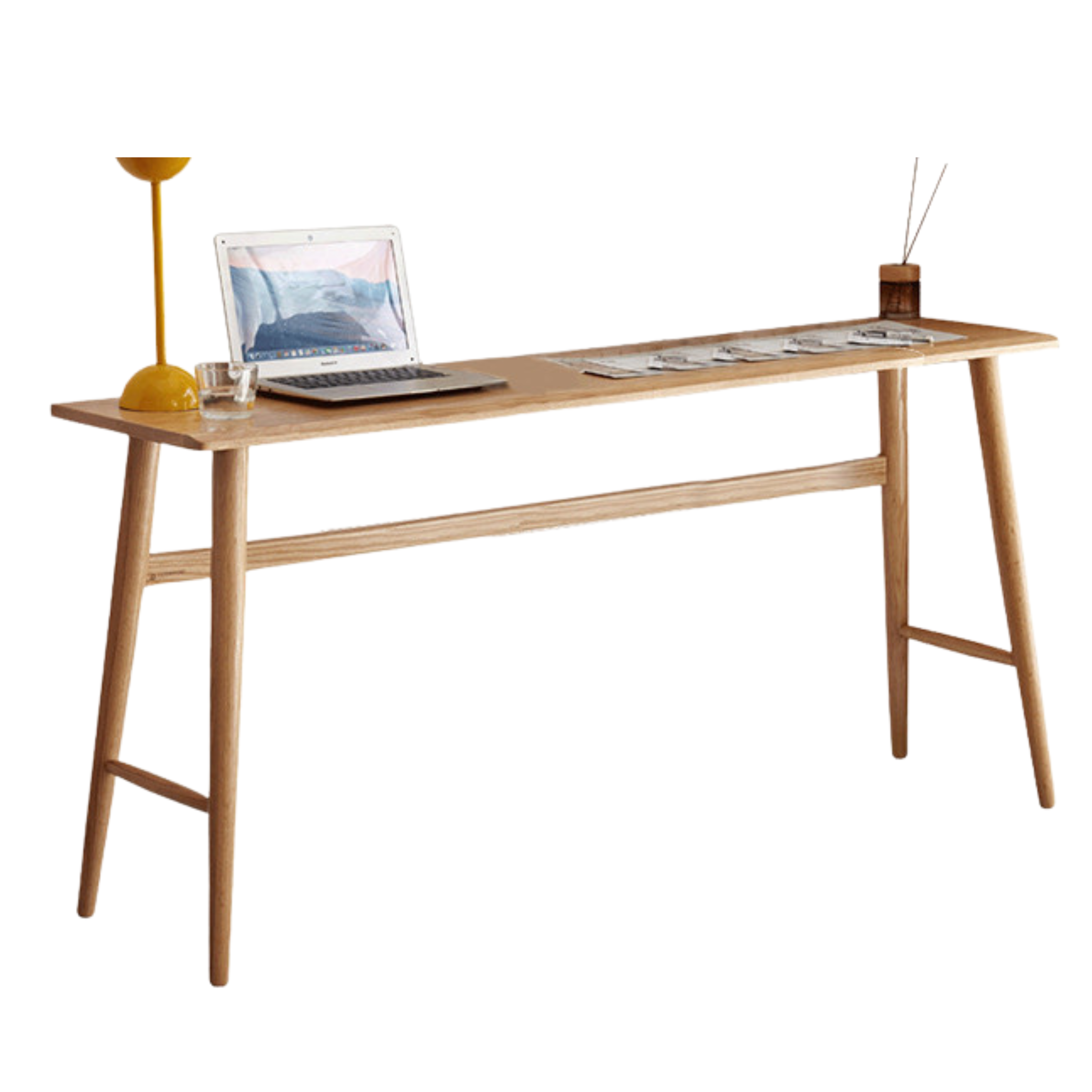 Solid Oak & Cherry Wood Narrow Office Desk - Compact Workspace Solution for Small Spaces & Home Offices