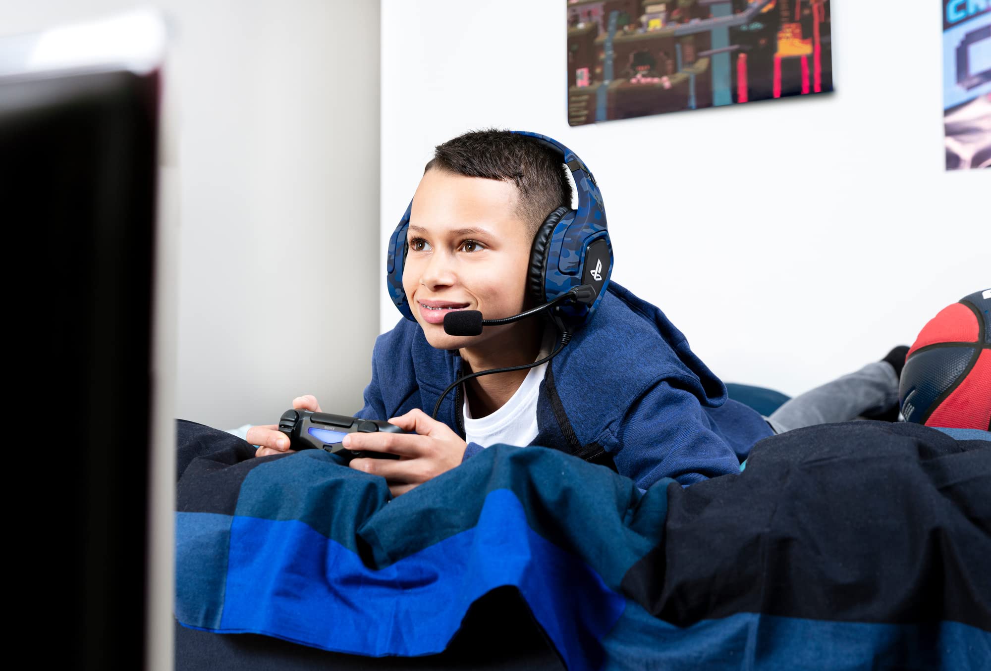 Trust GXT 488 Forze-B Official Licensed PlayStation Gaming Headset for PS4 & PS5 - Foldable Mic, Adjustable Headband, 3.5mm Wired Over-Ear Headphones (Blue) - Perfect for Competitive Gaming & Immersive Audio Experience