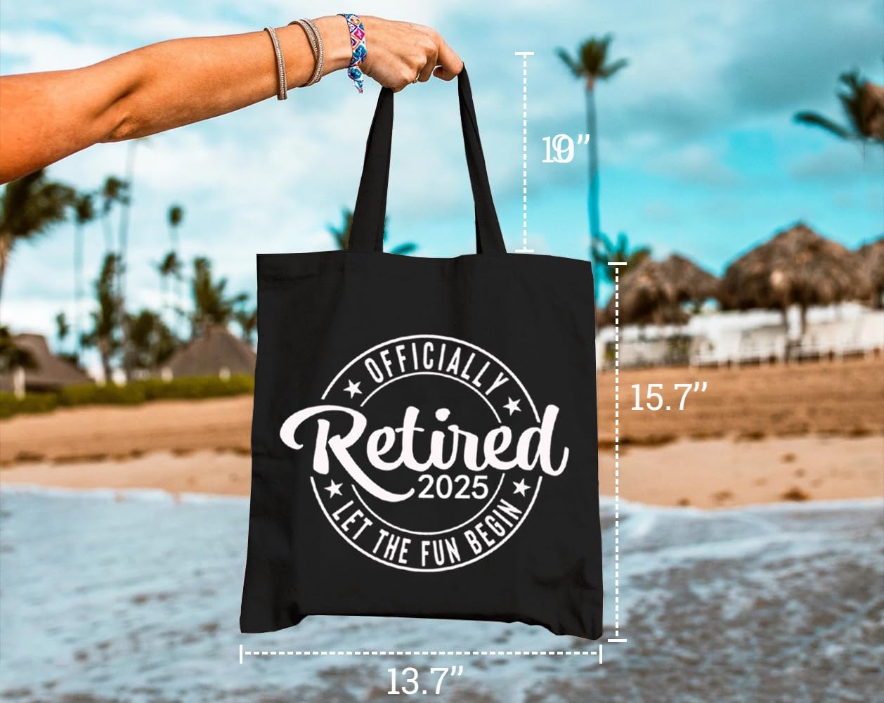 Funny Officially Retired Canvas Tote Bag for Women - Reusable Grocery Shopping Shoulder Bag - Perfect Retirement Gift (Let The Fun Begin) - Great for Beach, Work & Daily Errands