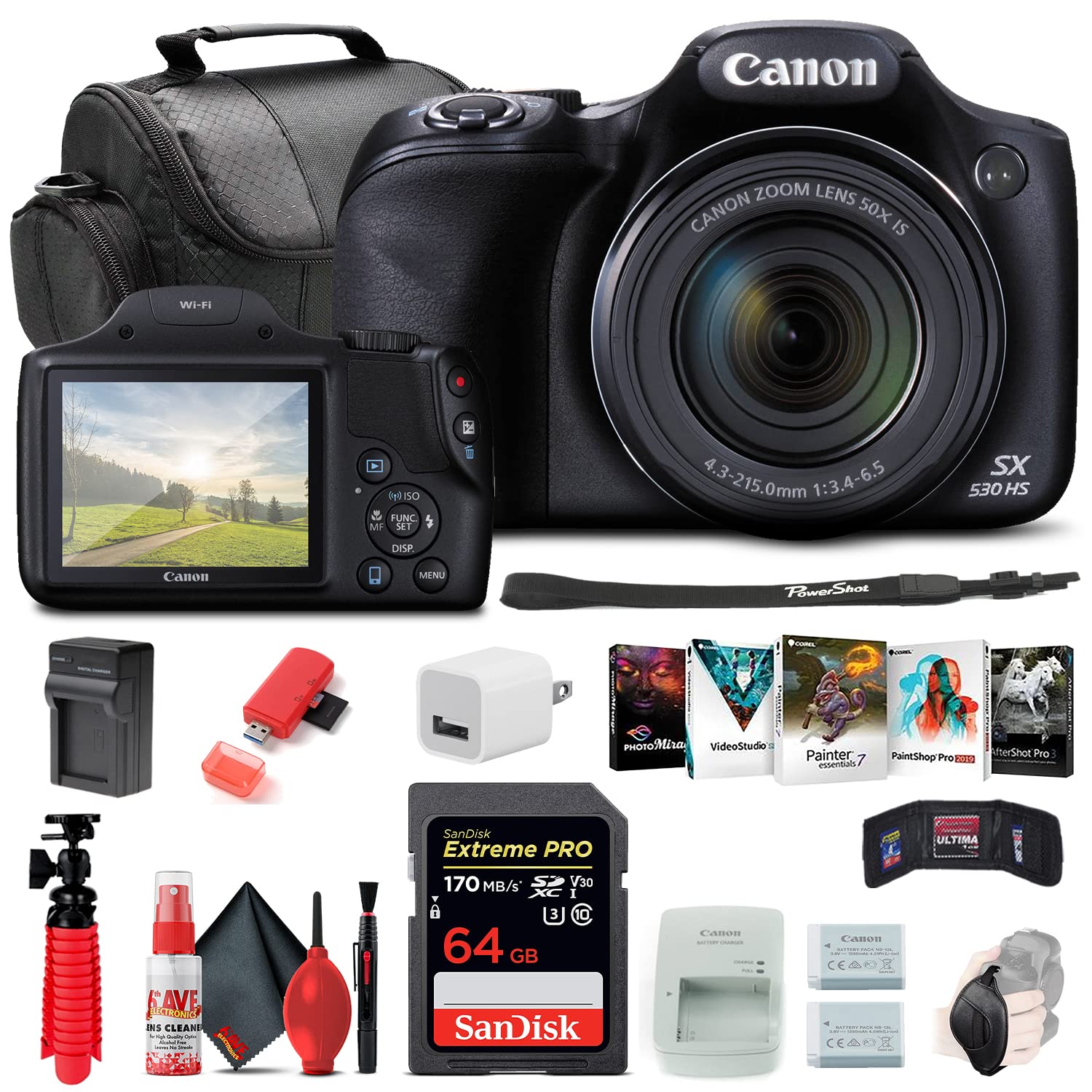 Canon PowerShot SX530 HS Digital Camera Bundle with 64GB Memory Card, NB-6L Battery & Accessories - Renewed | Perfect for Travel Photography, Vlogging & Outdoor Adventures