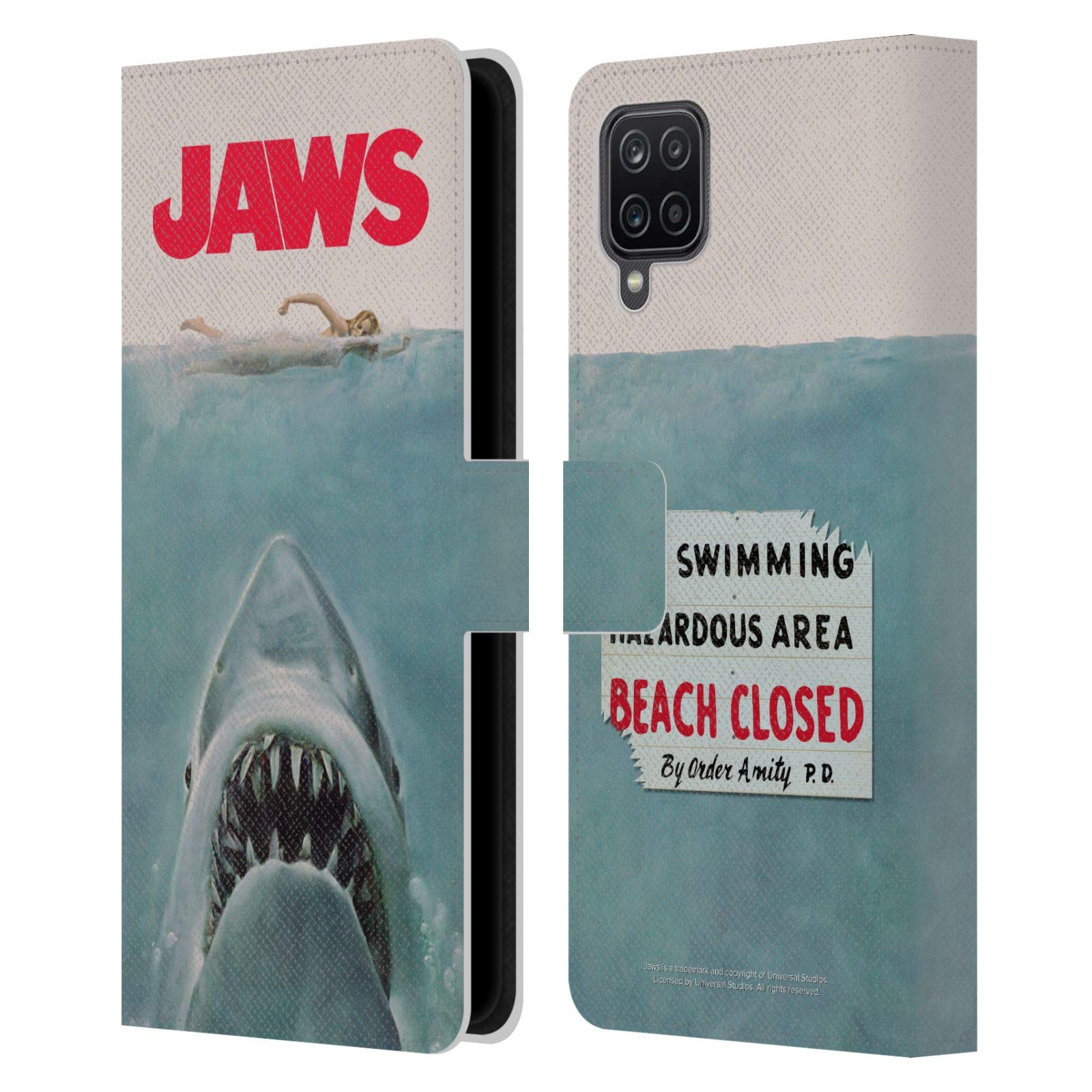 Head Case Designs Officially Licensed Jaws Poster Key Art Leather Book Wallet Case Cover for Samsung Galaxy A12 (2020) - Perfect for Work, Travel, and Daily Protection