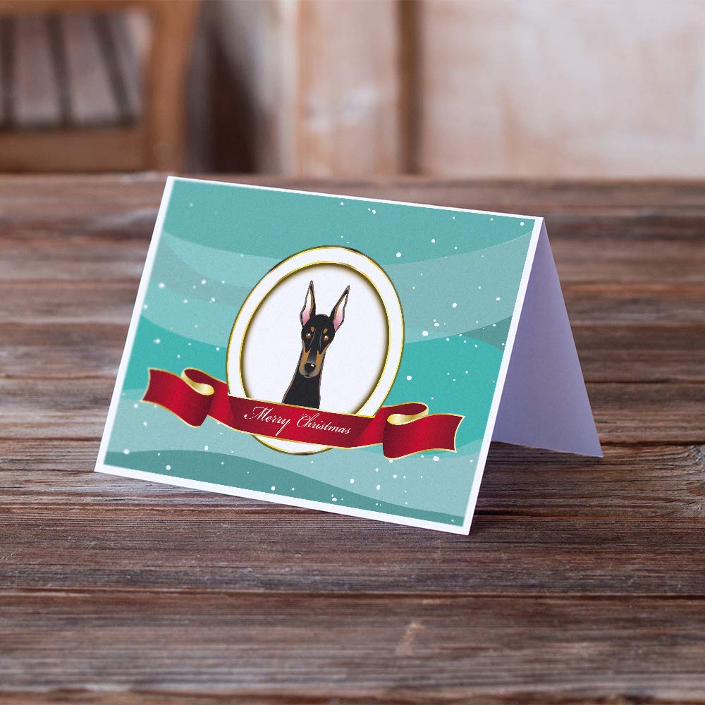 Doberman Merry Christmas Greeting Cards - Pack of 8 Blank A7 Size (5x7) Note Cards with Envelopes - Whimsical Holiday Stationery for Dog Lovers | Perfect for Christmas Wishes, Holiday Gifts & Festive Correspondence