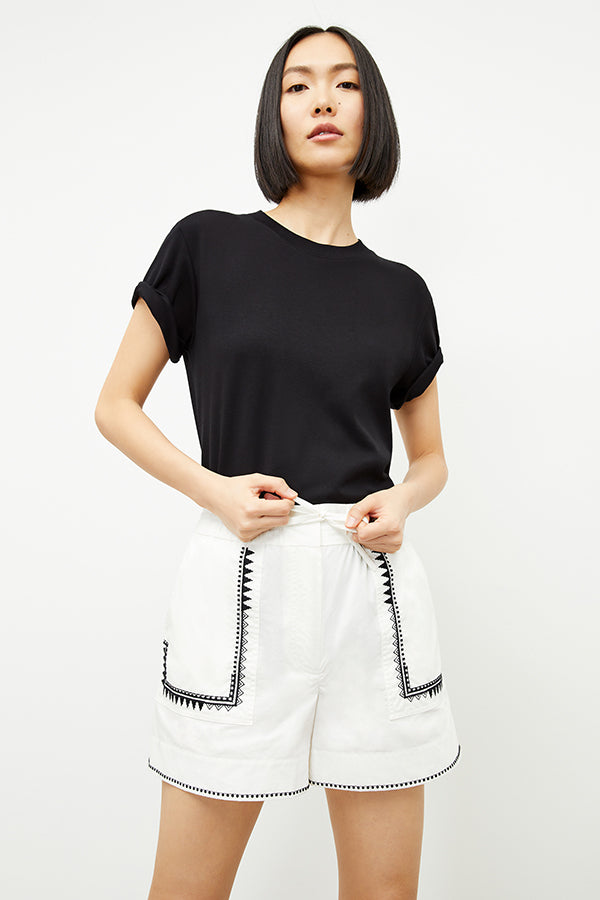 Adina Women's Short Sleeve Poplin Shirt with Embroidery Details - White | Casual Summer Top for Office & Outdoor Activities