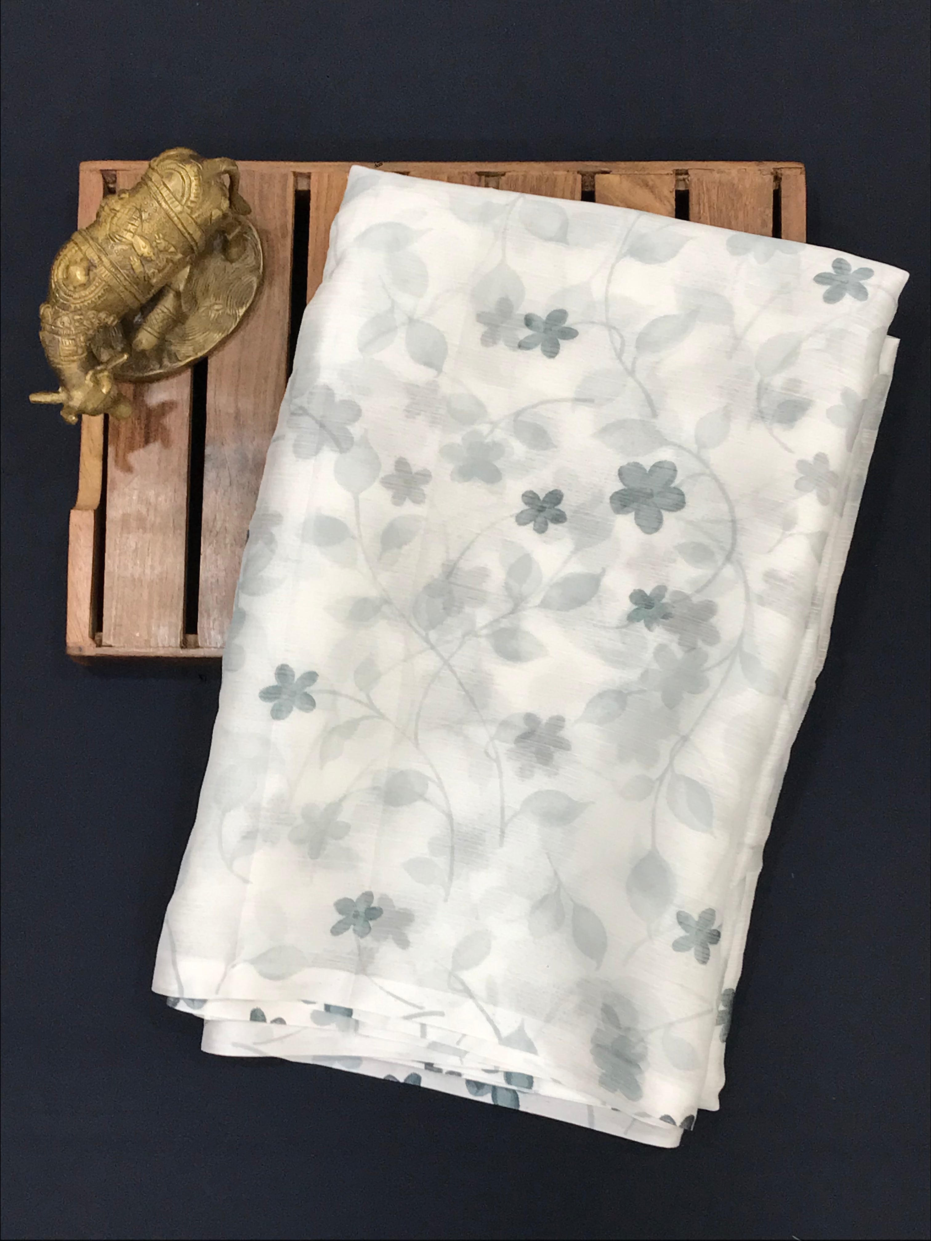 Elegant White Floral Chiffon Saree for Women - Perfect for Weddings, Parties & Special Occasions