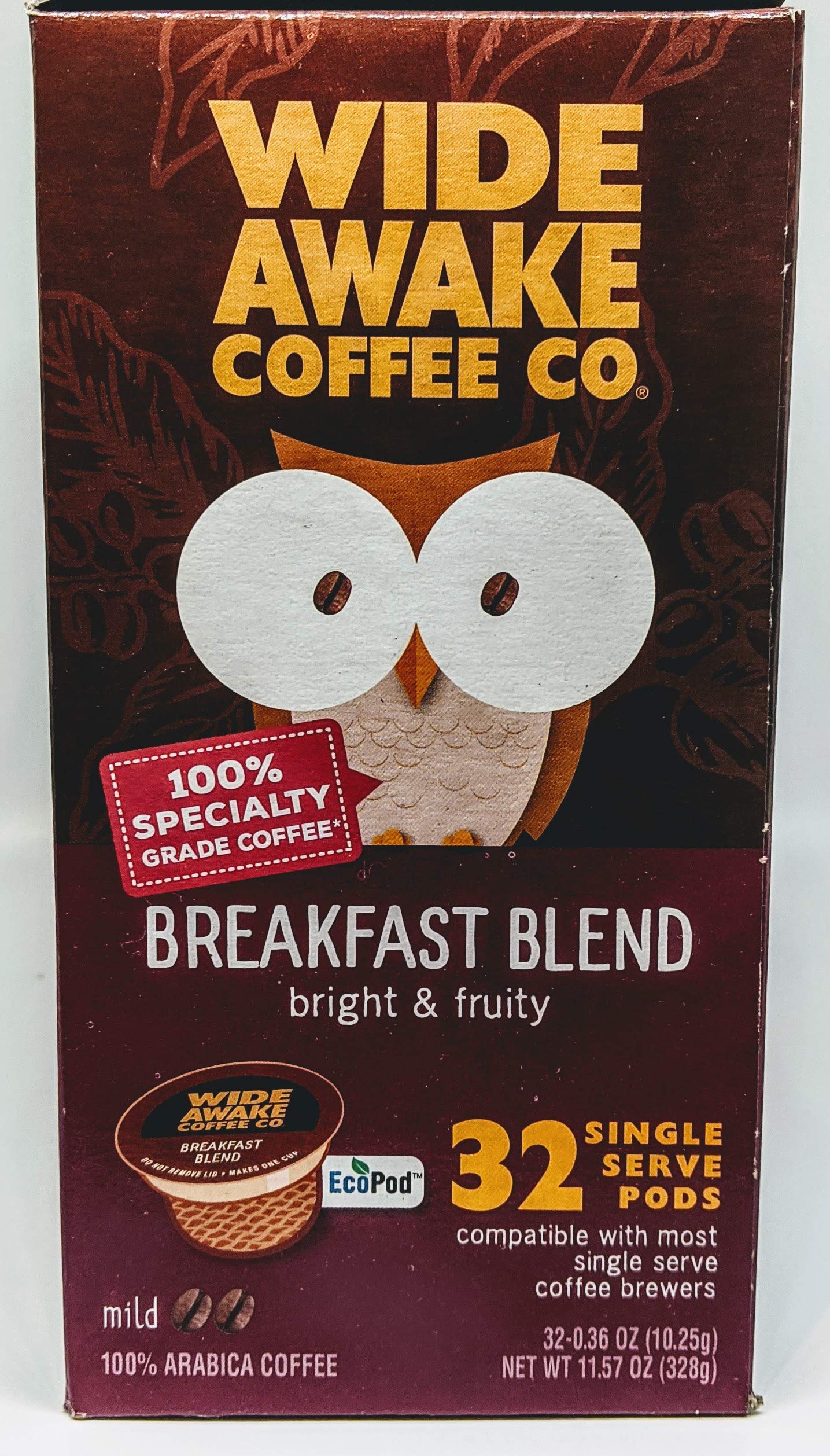 Wide Awake Coffee Single Serve Coffee Pods - 32 Count Breakfast Blend K-Cup Compatible Pods for Keurig Brewers | Perfect for Morning Coffee & Office Use