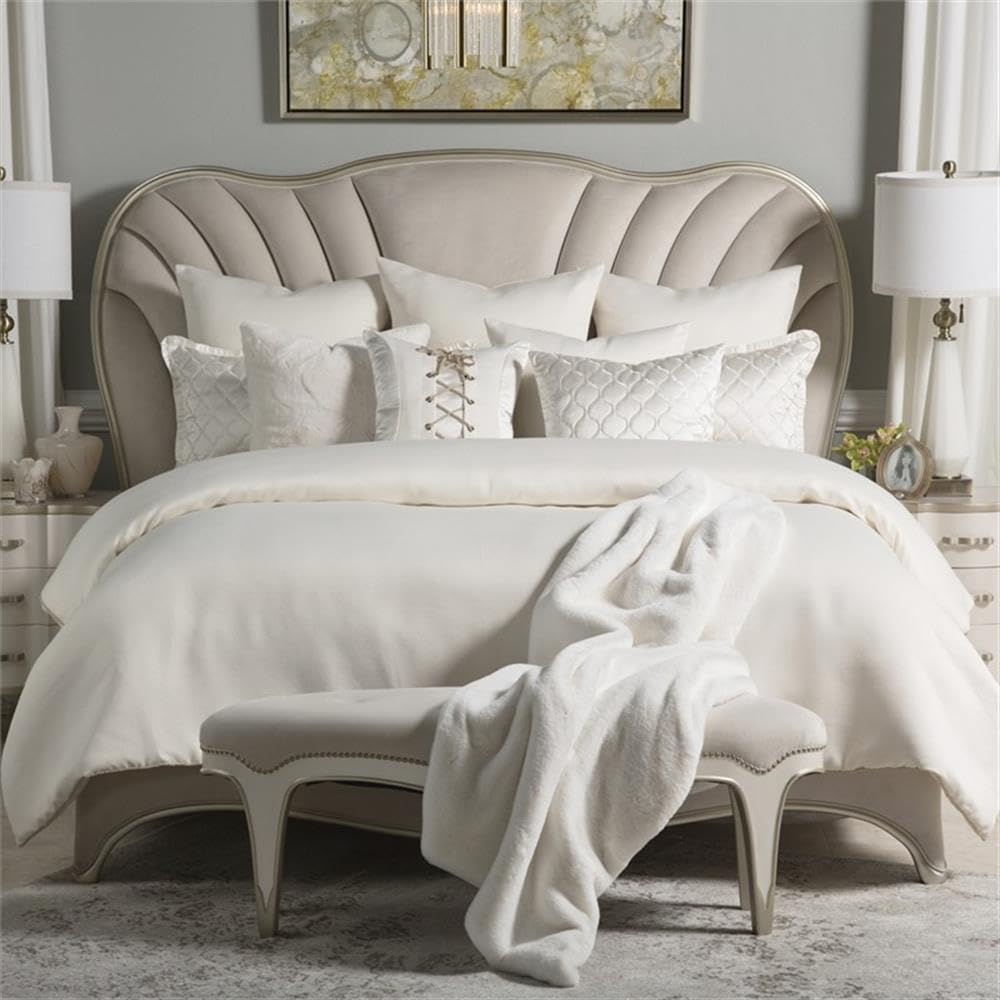 Aico Amini Hailey 9-Piece Queen Comforter Set in Ivory - Soft Luxury Bedding for Master Bedroom & Guest Room Decor