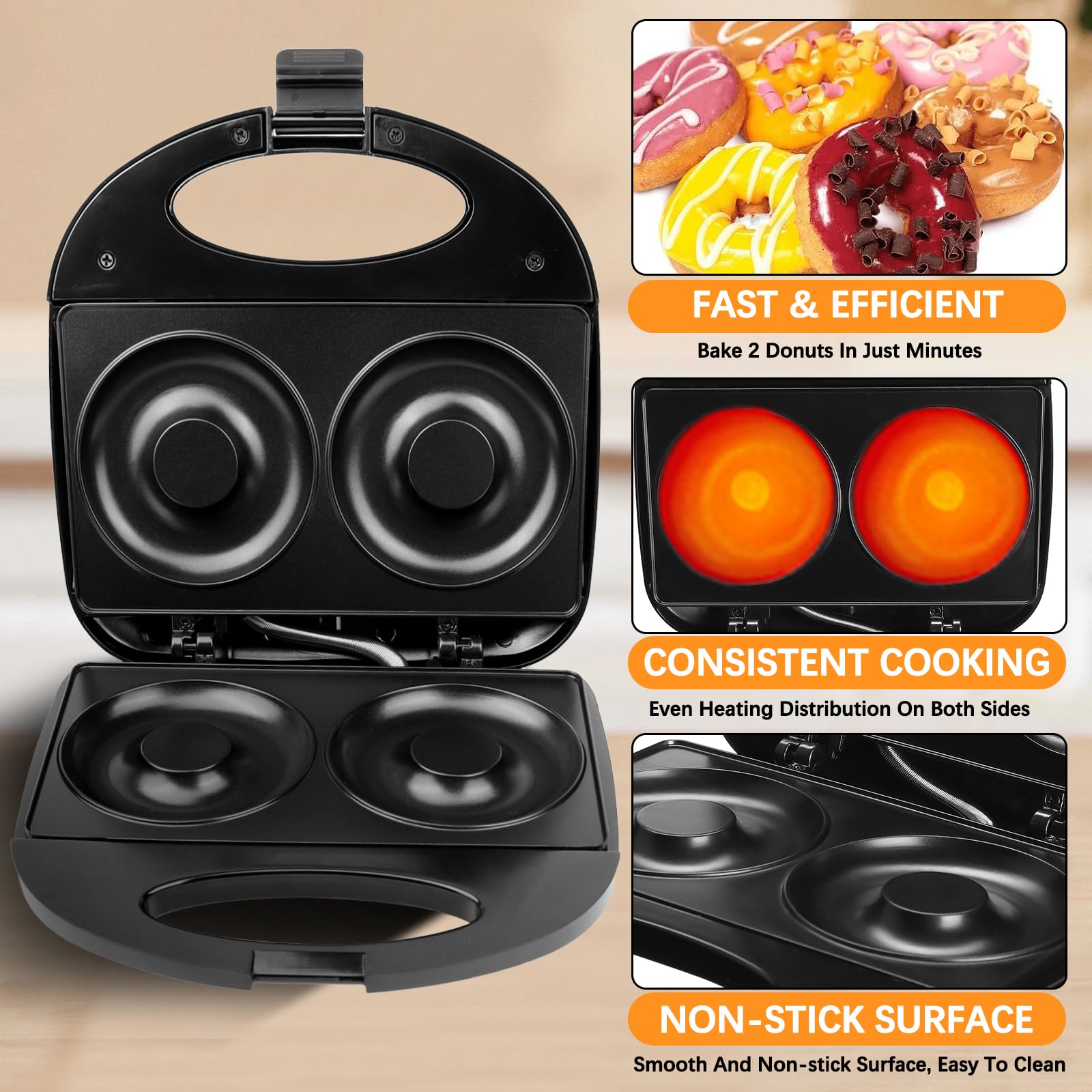 Donut Maker Machine - Double-Sided Heating & Non-Stick Surface for Perfect Homemade Donuts | Bake 2 Donuts at Once | Easy to Clean | Ideal for Breakfast, Family Use & Commercial Kitchens | Perfect for Parties, Cafes & Home Baking