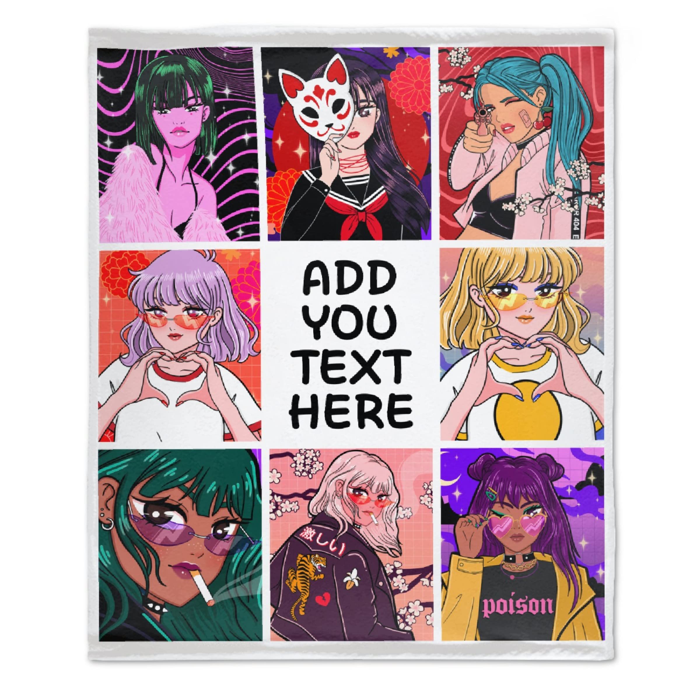 Custom Anime Photo Collage Blanket - Personalized Extra Large 120x90 Inch Fleece Throw with Scannable Design - Perfect Gift for Family, Couples & Friends - Great for Home Decor, Cuddling & Special Occasions