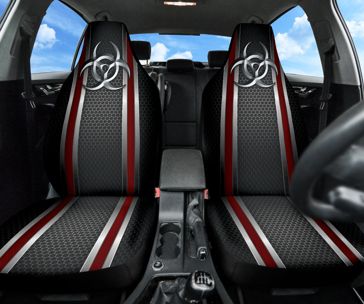 Biohazard Red Hole Metal Print Car Seat Covers 212101 - Durable & Stylish Protection for Cars, Trucks & SUVs - Perfect for Gamers, Horror Fans & Car Enthusiasts