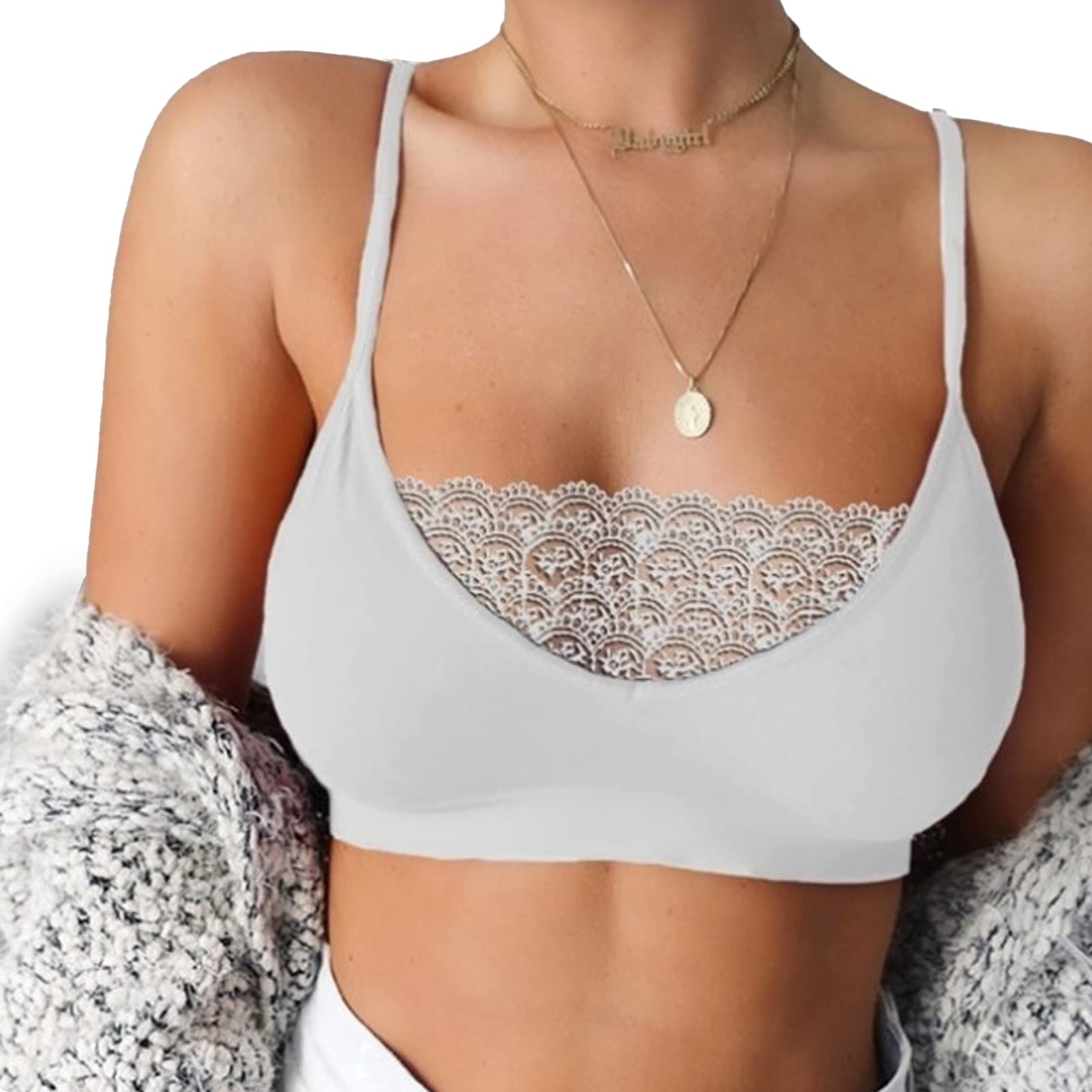 Sexy Plus Size Elastic Lace Bra & Cage Camisole Top - Women's Bustier Sports Lingerie Underwear, Comfortable Crop Tank Top (White, XL) - Perfect for Gym, Yoga, Nightwear & Date Nights