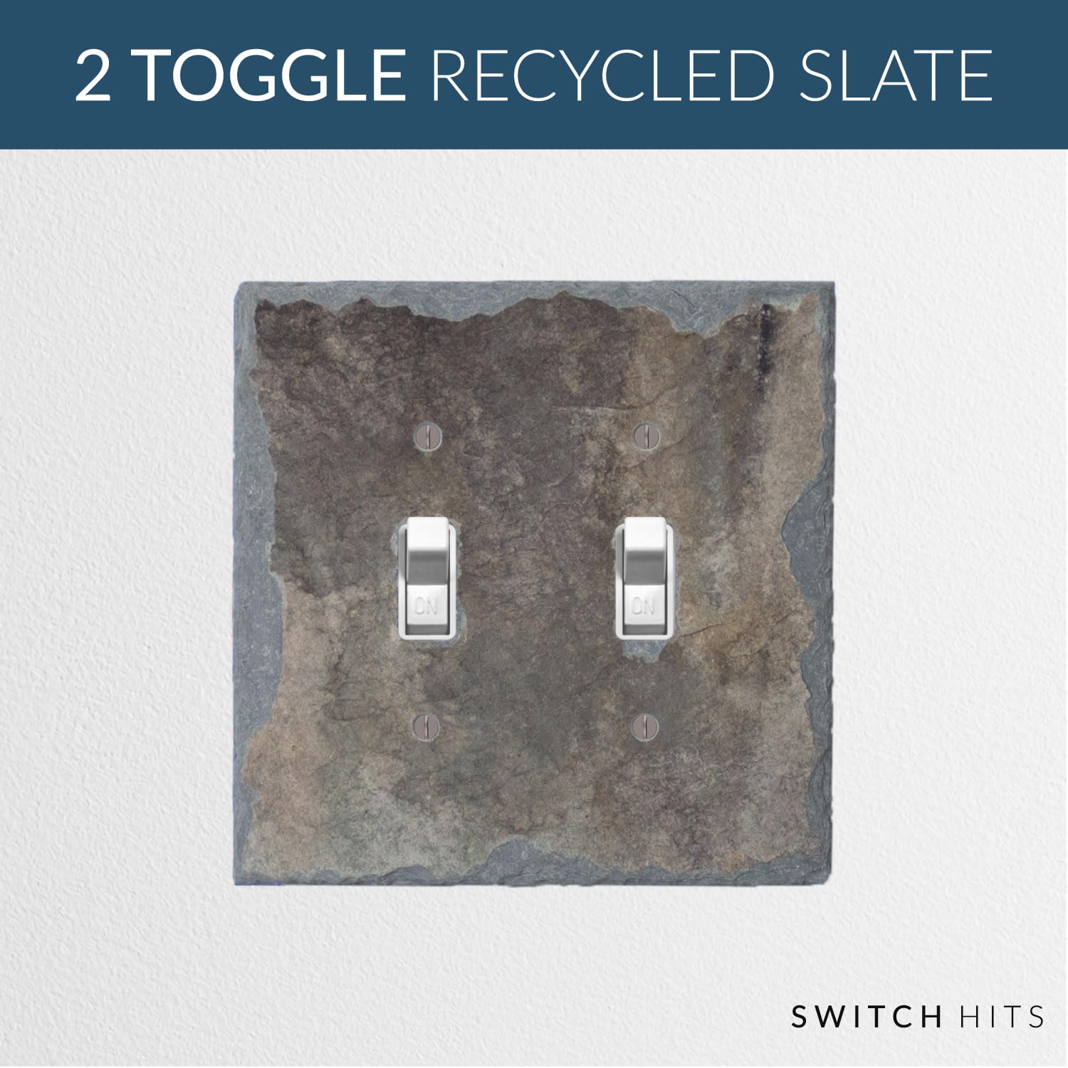 Decorative Recycled Vermont Slate Electrical Switch Plate - 2 Gang Double Toggle Light Switch Cover (5” x 5”) - Natural Earth Tone Wall Outlet Faceplate for Living Room, Bedroom & Office Decor