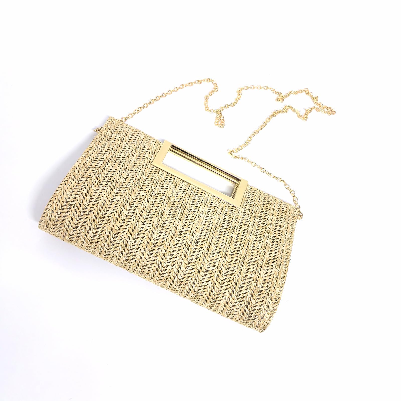 Elegant Straw Clutch Purse for Women - Small Top Handle Evening Bag with Chain Shoulder Strap, Crossbody Wedding & Party Purse | Perfect for Bridal Showers, Cocktail Parties & Summer Events