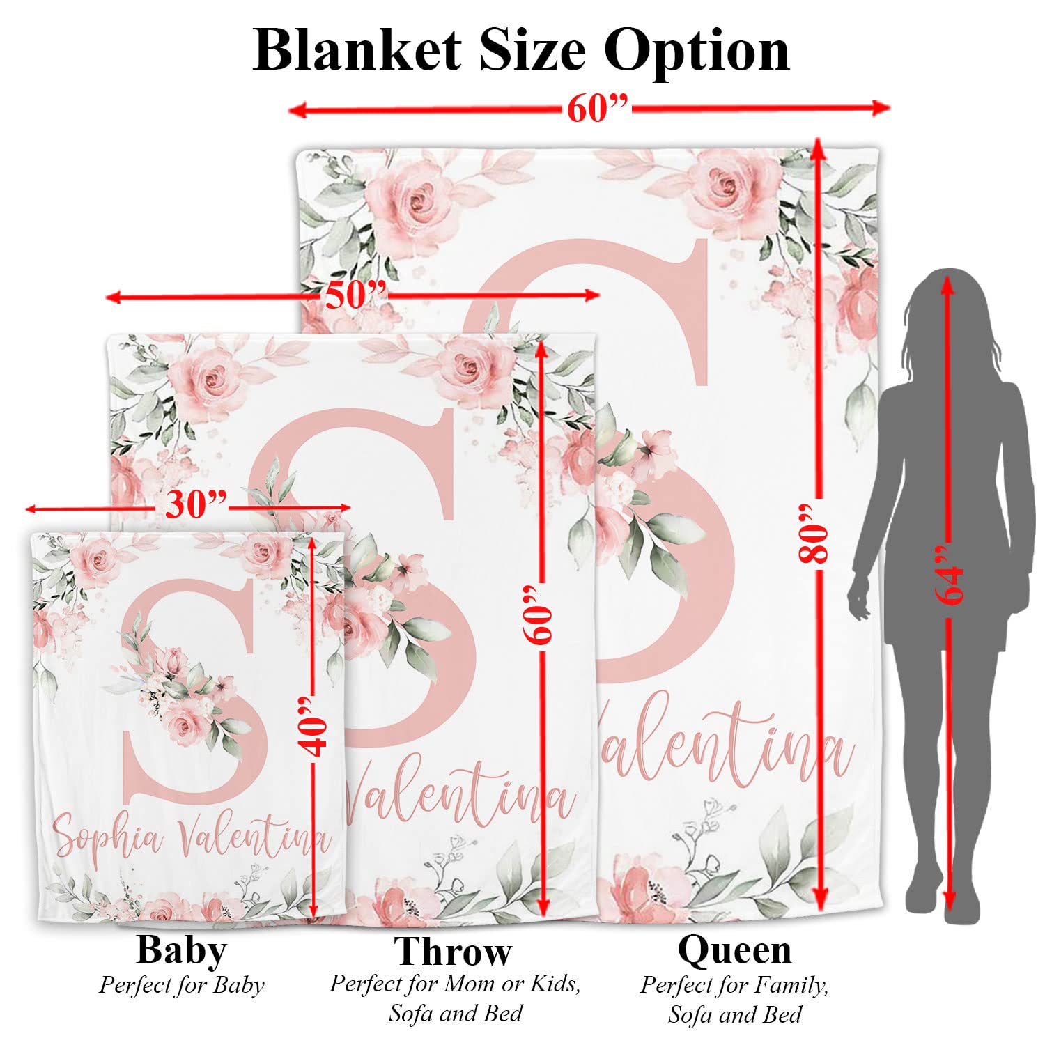 Personalized Baby Girl Blanket with Custom Name & Floral Watercolor Design - Soft Monogram Blanket for Newborn, Nursery, Christening & Photo Shoots - Perfect Baby Shower Gift & Keepsake