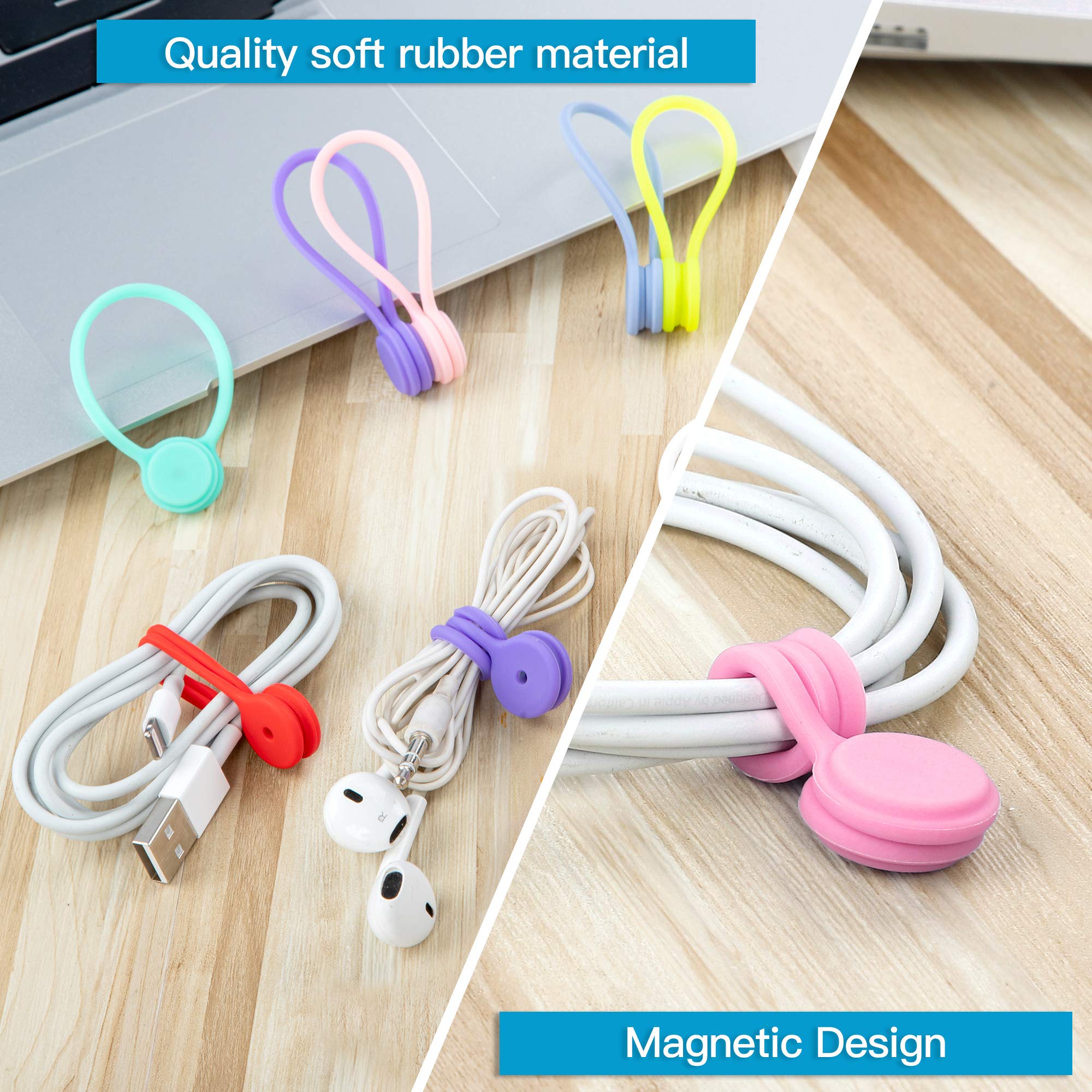 Reusable Magnetic Cable Ties - 12 Pack Cord Organizers for Cable Management | Perfect for Desk, Home, Office Organization & Fidgeting | Strong Magnetic Hold for Wires, Cables & Small Items