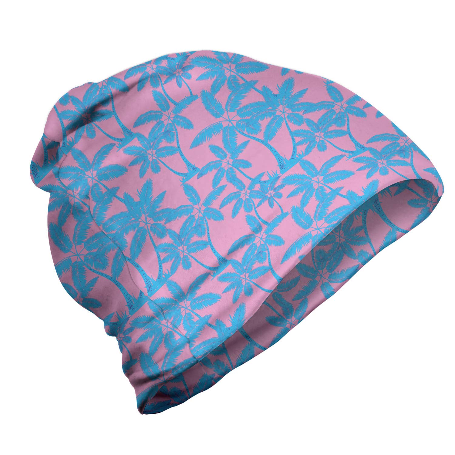 Ambesonne Unisex Beanie - Hawaiian Retro Palm Trees Design for Men & Women - Warm Winter Knit Hat for Hiking, Camping, Outdoor Activities & Casual Wear