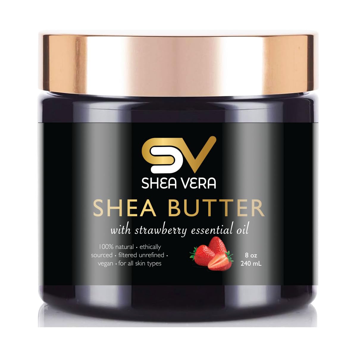 Organic Unrefined Shea Body Butter - 100% Natural Vegan Moisturizer for Dry Skin, Ethical Sourced from Ghana, Fragrance-Free & Hypoallergenic - Perfect for Daily Hydration, Sensitive Skin Care & Post-Shower Nourishment - Strawberry Scented
