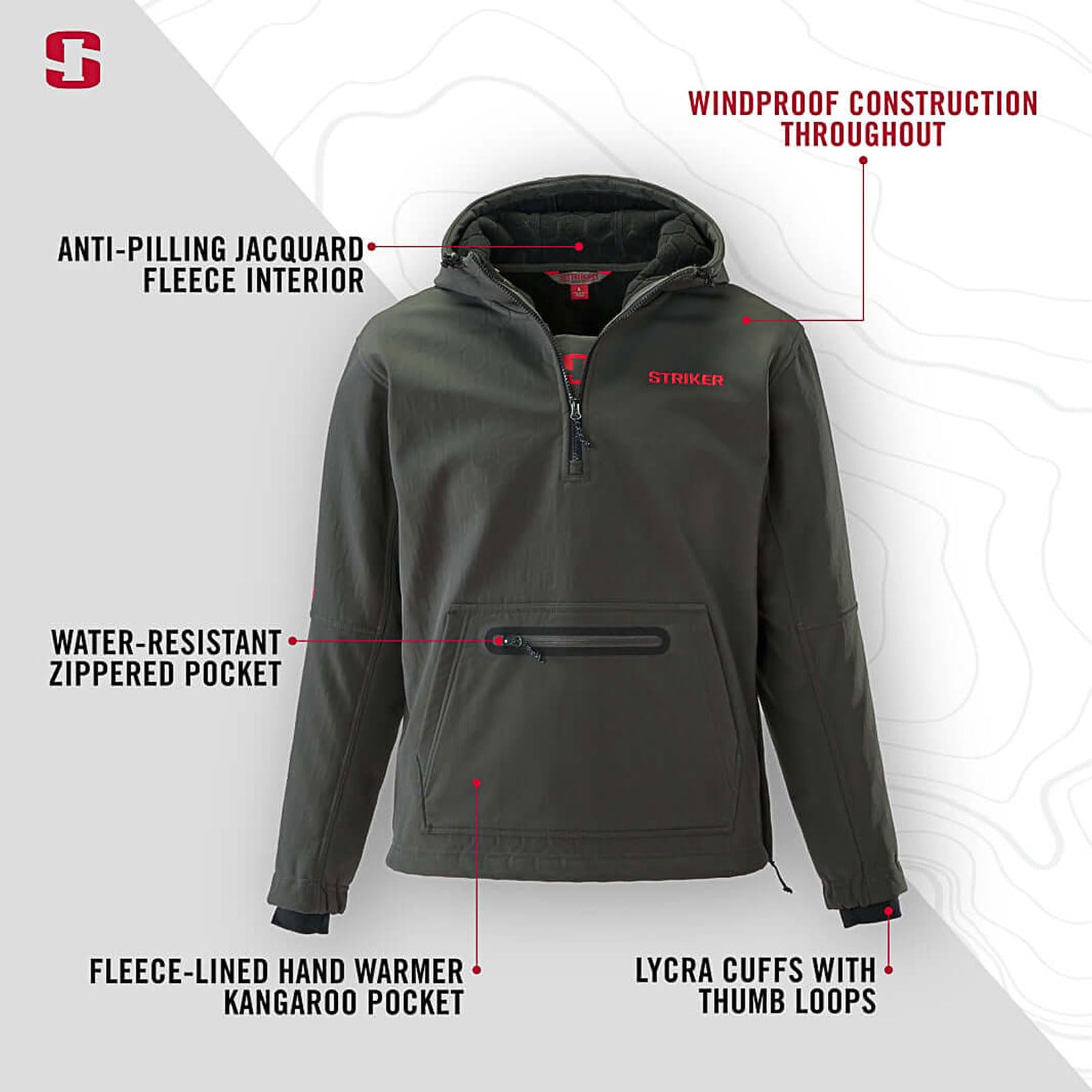 Striker Men's Renegade Windproof Water-Resistant Breathable Jacket with Adjustable Hood - Winter Ice Fishing, Hunting & Outdoor Activities Cold Weather Gear