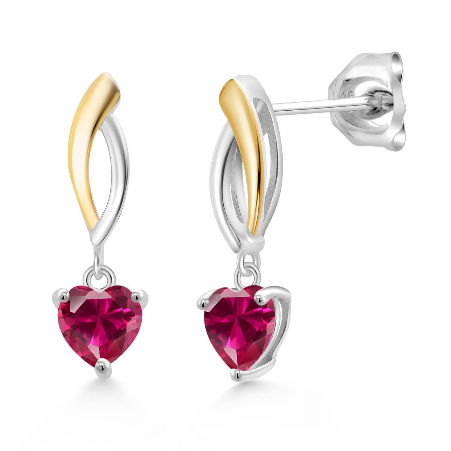 925 Silver & 10K Yellow Gold Heart Dangle Earrings with 5MM Gemstone Birthstone | Elegant Jewelry Gift for Women | Perfect for Valentine's Day, Anniversary & Special Occasions