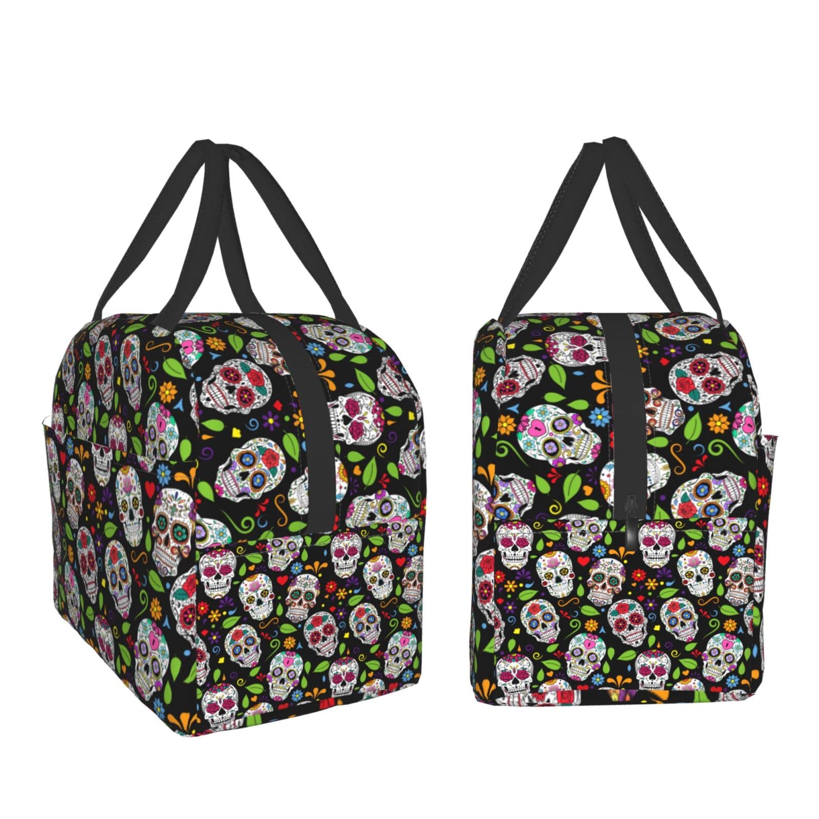 Insulated Reusable Lunch Bag for Women & Men - Washable Cooler Tote for Office, Work, Picnic & Beach | Sugar Skull Design