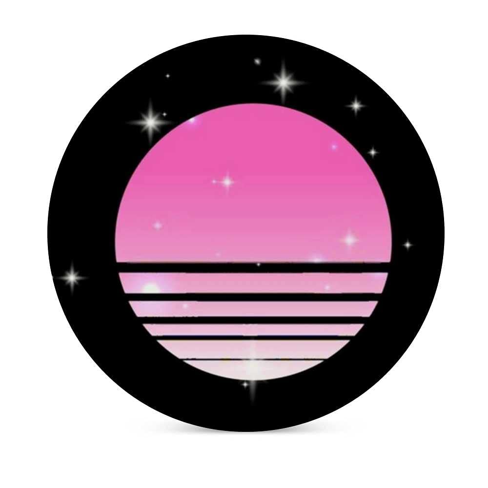 Synthwave Cyberpunk Sun Starry Sky Black Ceramic Drink Coasters Set - 3.9 Inch Absorbent Round Coasters with Cork Base for Kitchen, Bar, Apartment (2-Pack) - Perfect for Protecting Tables from Glass Stains