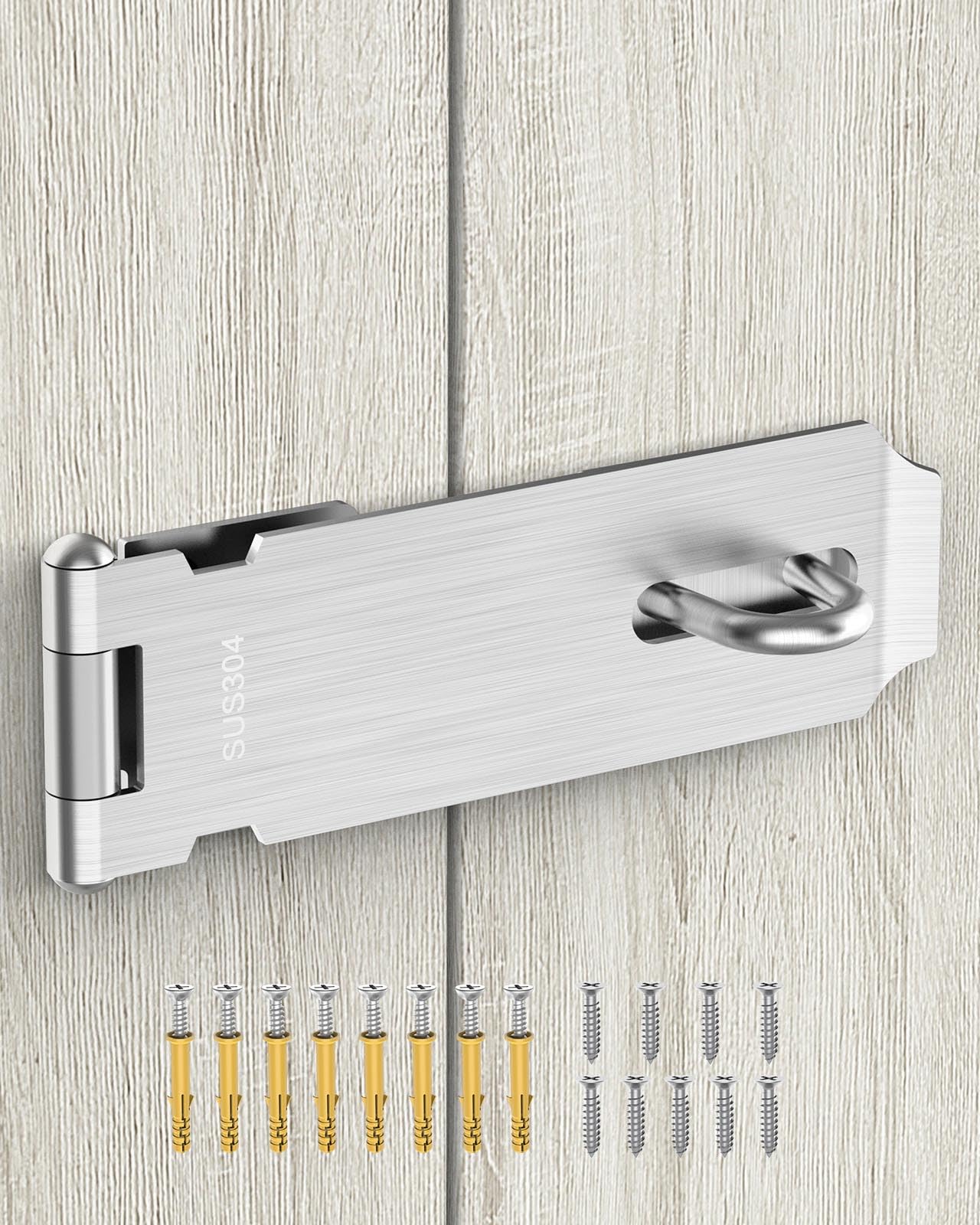 5 Inch Stainless Steel Door Lock Hasp Latch with Screws - Heavy Duty Gate Lock for Outside Doors, Sheds, Fence, Cabinets & Lockers - Secure Storage & Outdoor Protection (Silver, 1pc)