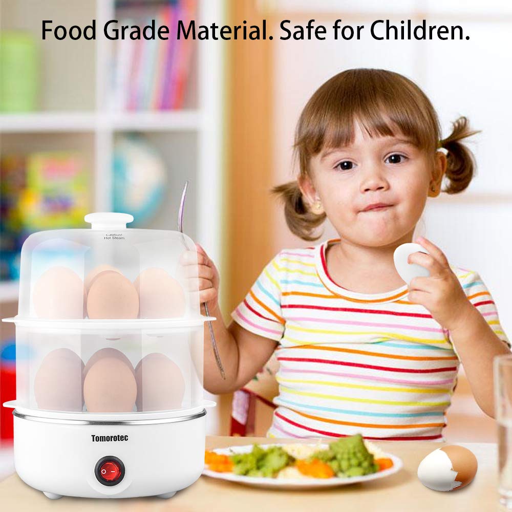 Tomorotec 2-Tier Electric Egg Cooker - Large 14 Eggs Capacity, Rapid Egg Maker for Hard Boiled, Poached Eggs, Steamed Vegetables, Seafood & Dumplings | Auto Shut-Off | Perfect for Breakfast Meal Prep & Healthy Cooking