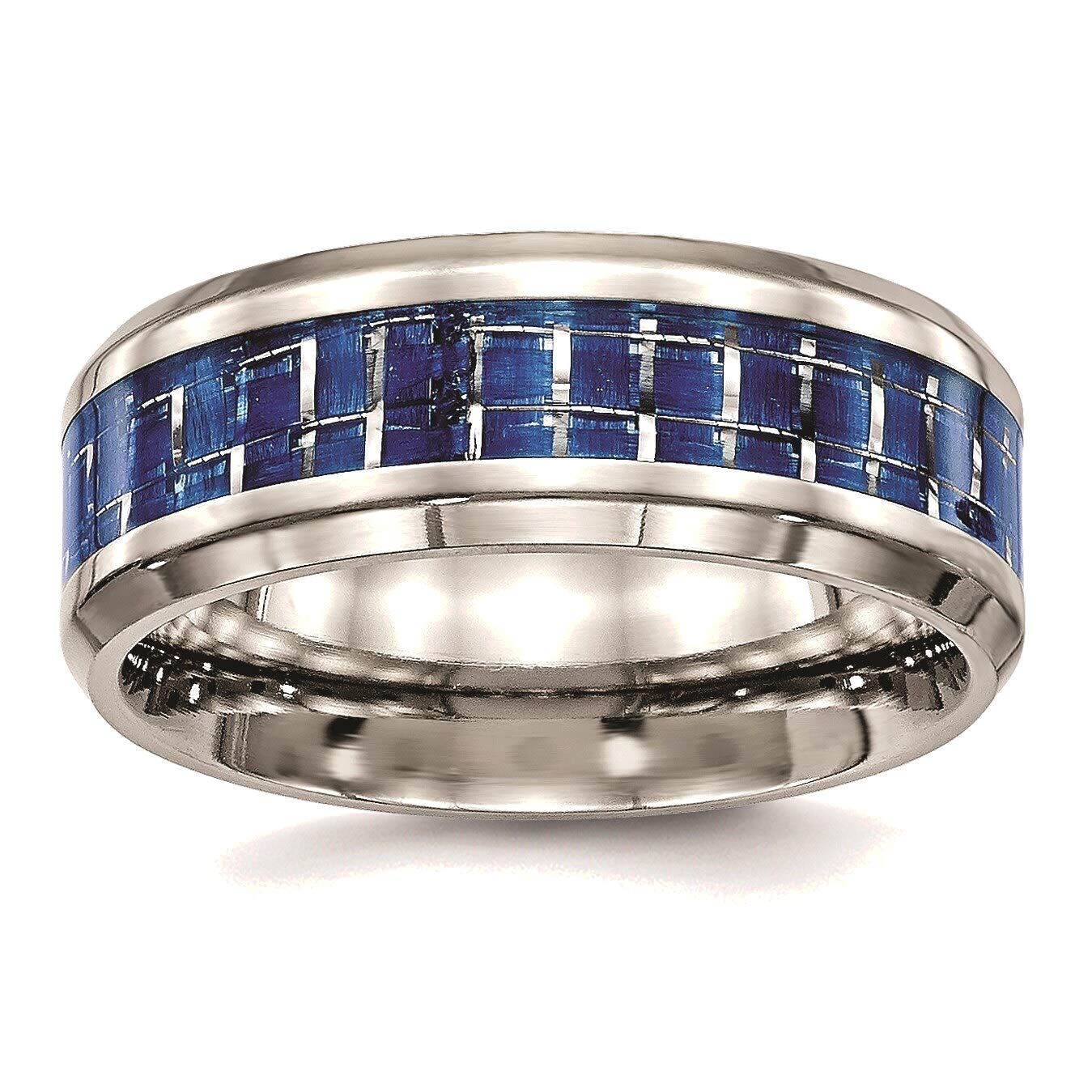 Bonyak Stainless Steel Blue & White Carbon Fiber Inlay Ring - Size 10.5 - Polished Men's Wedding Band - Durable & Hypoallergenic Jewelry for Everyday Wear, Anniversary Gifts & Special Occasions