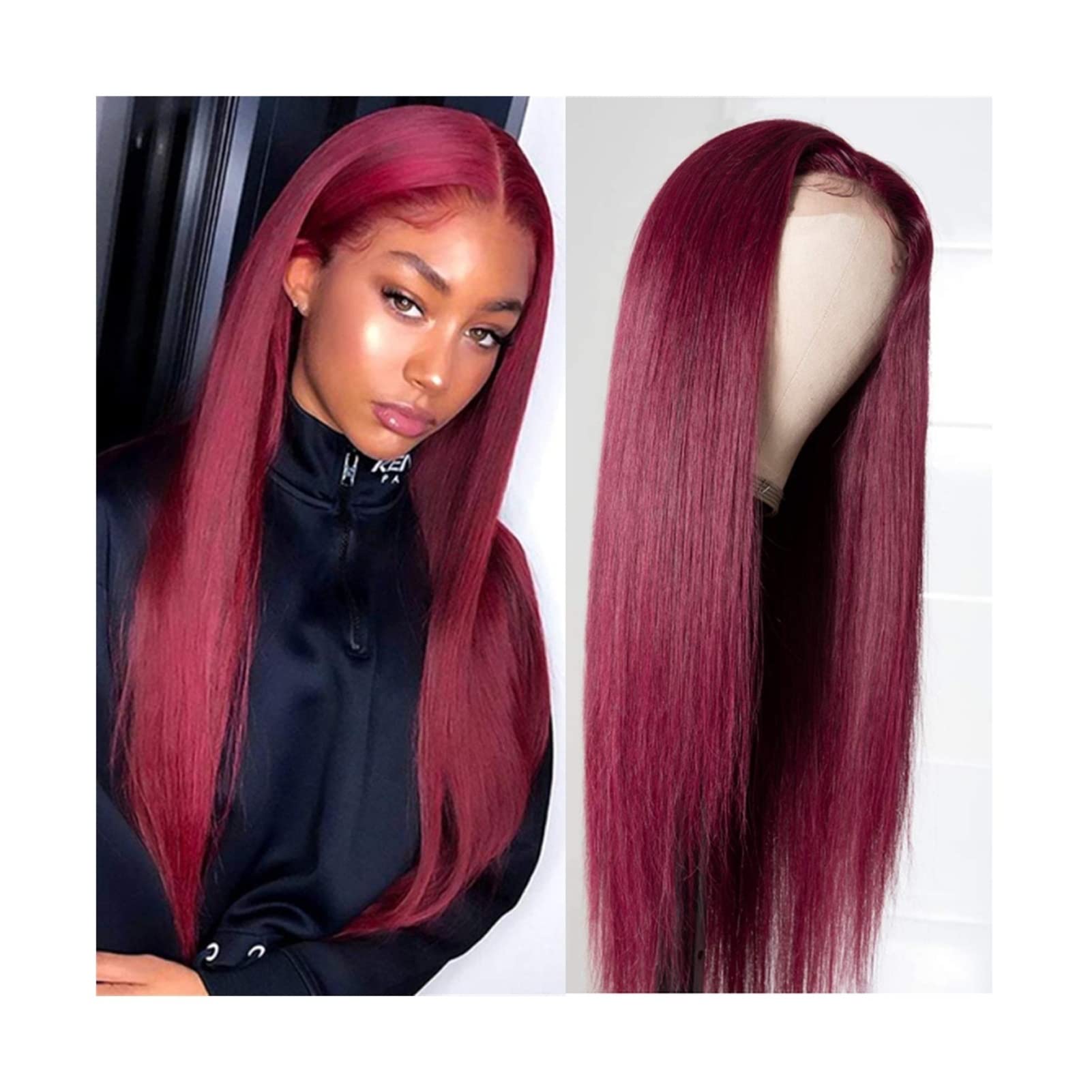 12-30 Inch Peruvian Straight Human Hair Lace Front Wig 99J Red Burgundy - 13x4 Pre-Plucked 180% Remy Hair - Perfect for Daily Wear, Cosplay, and Special Occasions