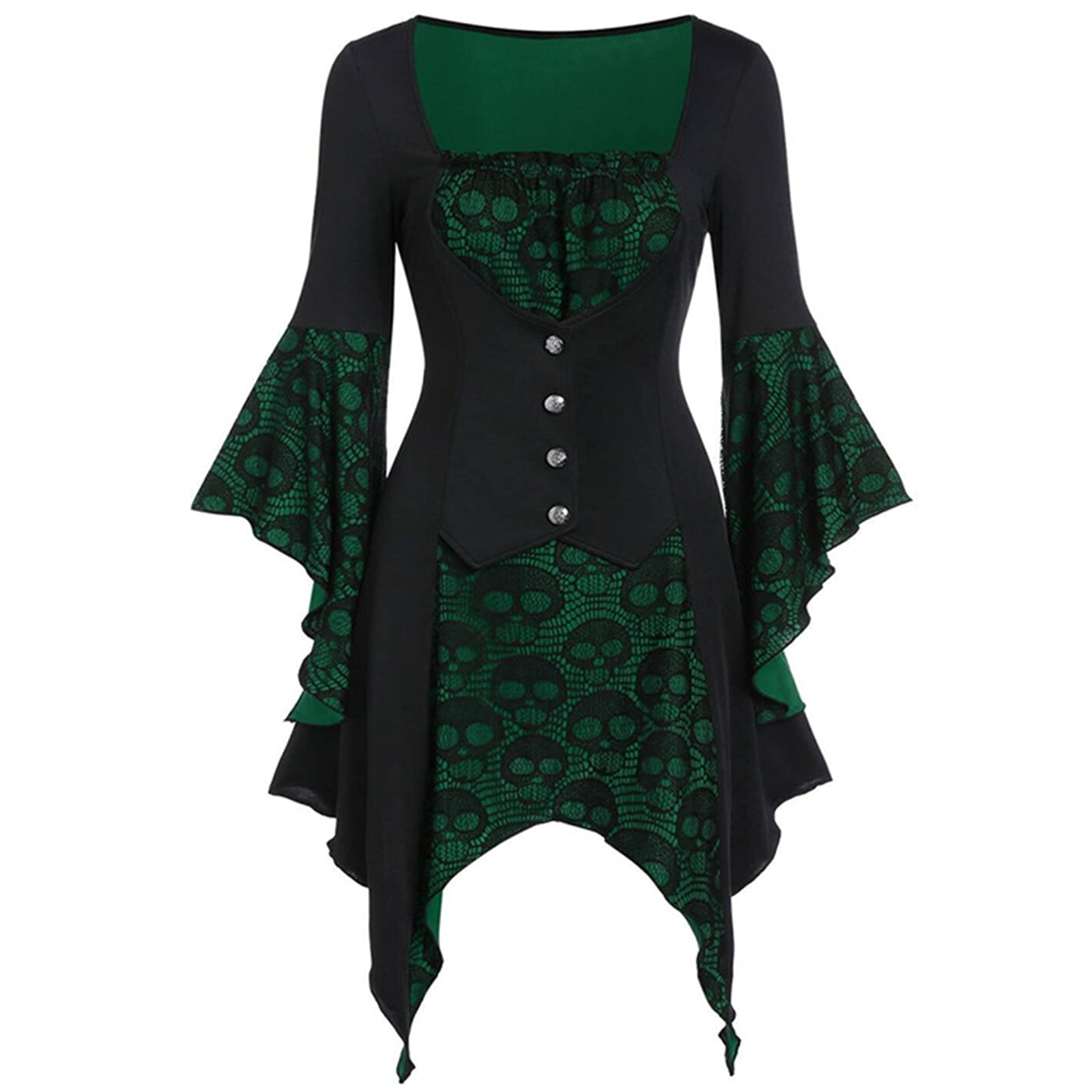 Gothic Victorian Lace Skull Patchwork Dress for Women - Elegant Renaissance Evening Gown for Holiday Party, Prom, and Formal Events | Perfect for Halloween, Cosplay, and Themed Occasions