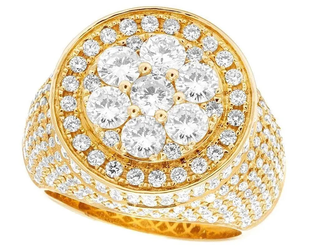 14K Yellow Gold Lab-Grown Diamond CVD HPHT Round 3D Cluster Pinky Ring for Men - 6.5 CT, 20mm - Perfect for Weddings, Anniversaries & Special Occasions