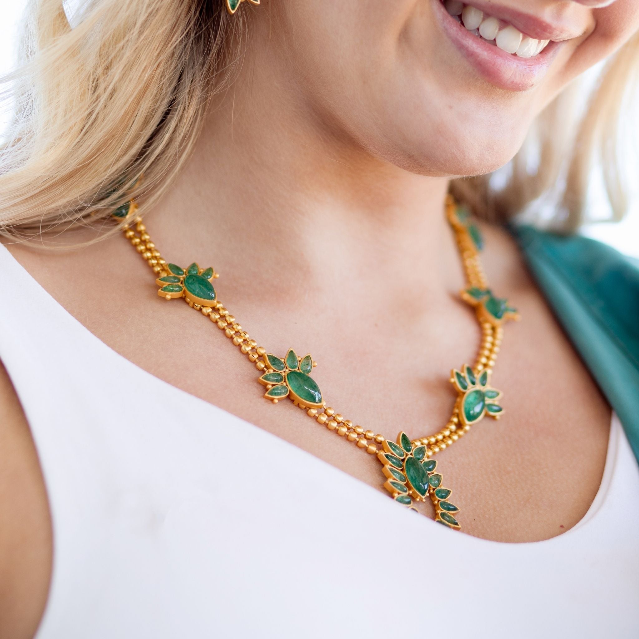 Sweet Squash Blossom Necklace with Genuine Green Strawberry Quartz - Elegant Bohemian Jewelry for Women, Perfect for Weddings, Parties & Everyday Wear
