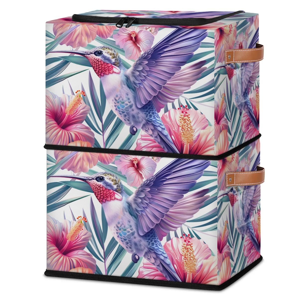 Waterproof Hummingbird Storage Boxes with Sturdy Handles - 2 Pack Zippered Storage Bins for Clothes, Toys & Home Organization | Perfect for Bedroom, Nursery & Closet Storage