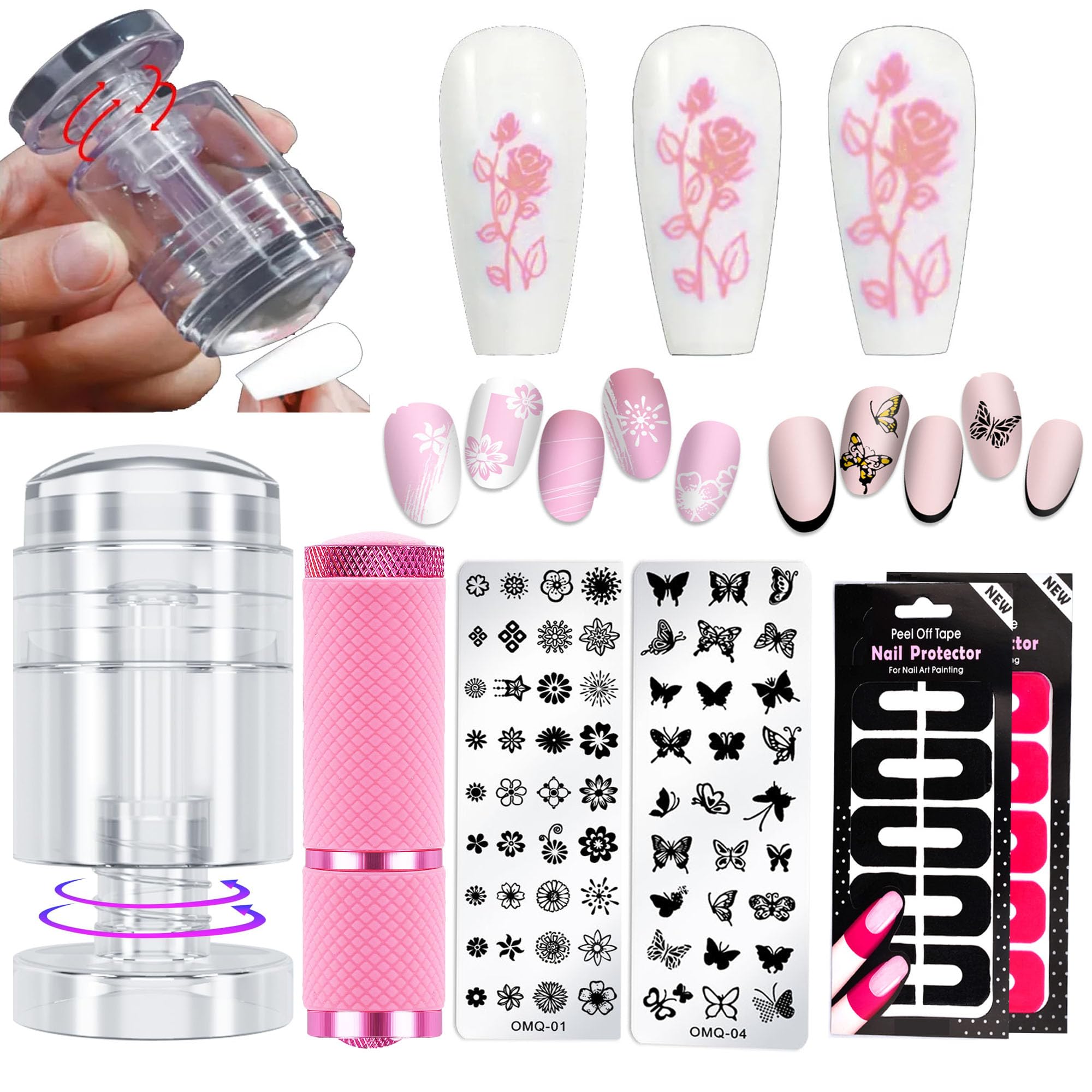 15-in-1 French Tip Nail Stamp Kit with Stamper, Scraper, 2 Stamping Plates & UV Lamp - Professional DIY Manicure Tools for Home Salon, Party Nail Art & Gift Giving