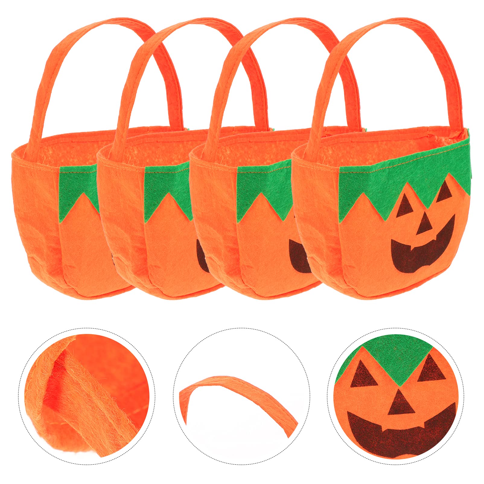 Halloween Candy Bags 4-Pack - Reusable Non-Woven Pumpkin Treat Bags for Trick or Treat, Halloween Party Favors & Goodie Bags - Perfect for Classroom Treats, Neighborhood Trick-or-Treating & Halloween Party Supplies