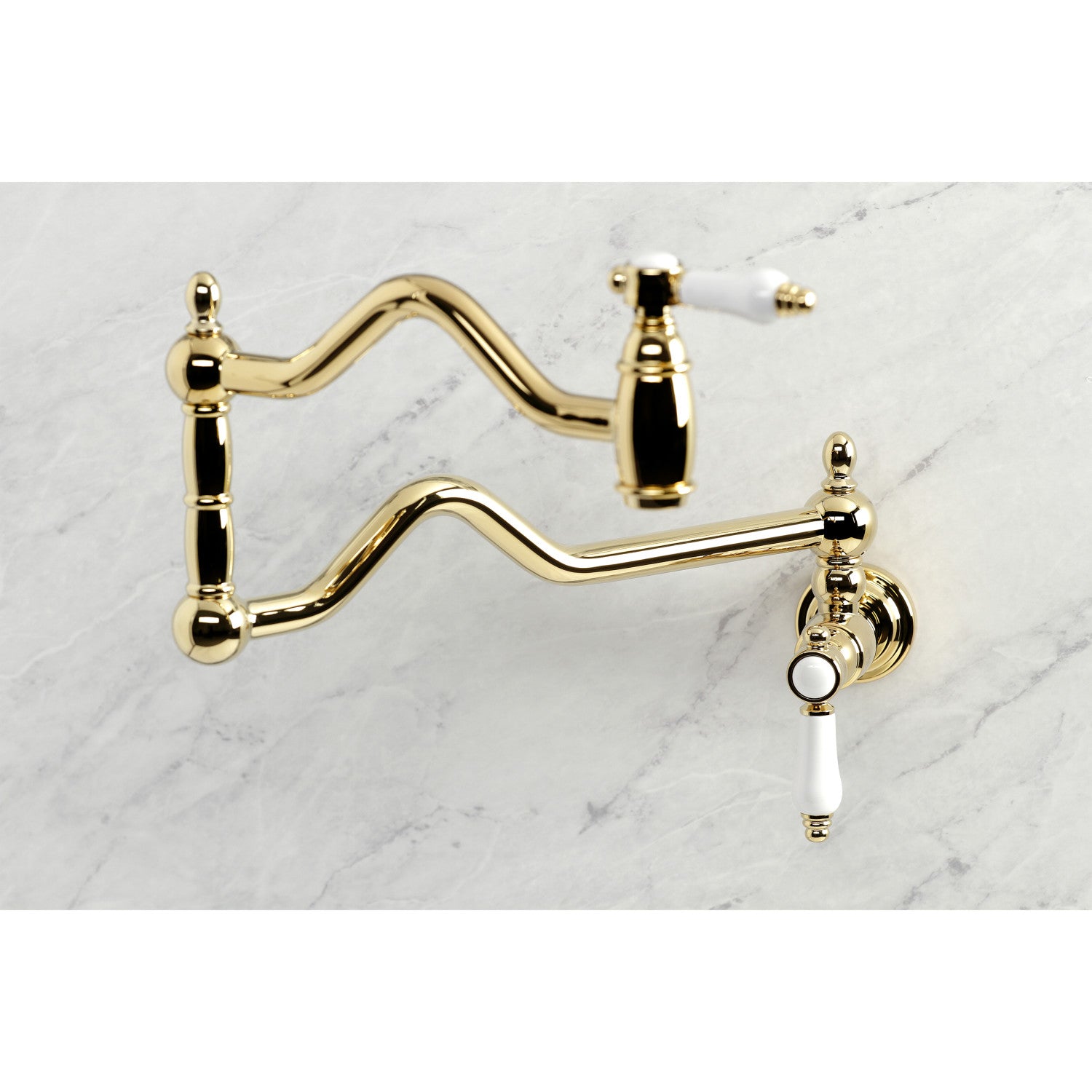 Bel Air KS2102BPL Two Handle Pot Filler Faucet - Polished Brass Finish - Wall Mounted Kitchen Sink Faucet for Easy Cooking & Filling Large Pots (Ideal for Home Chefs & Busy Kitchens)