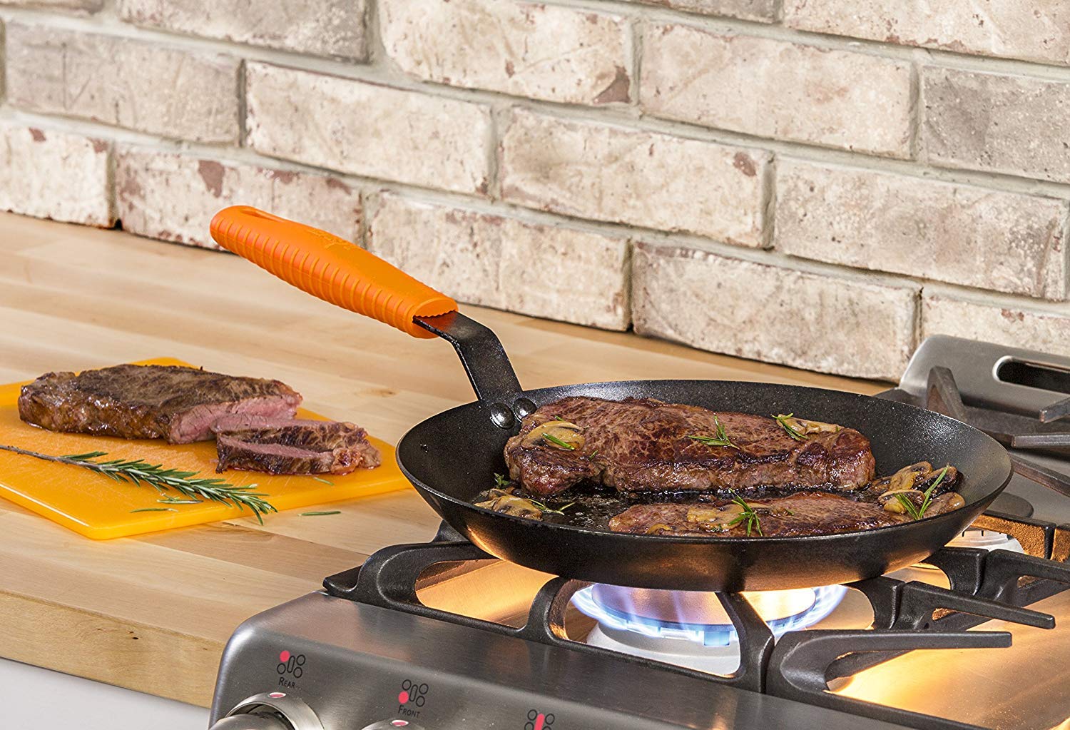 Lodge CRSGR18 Pre-Seasoned 18-Inch Carbon Steel Griddle with ASCRHH61 Orange Silicone Hot Handle Holders - Perfect for Outdoor Camping, BBQ Grilling & Home Kitchen Cooking