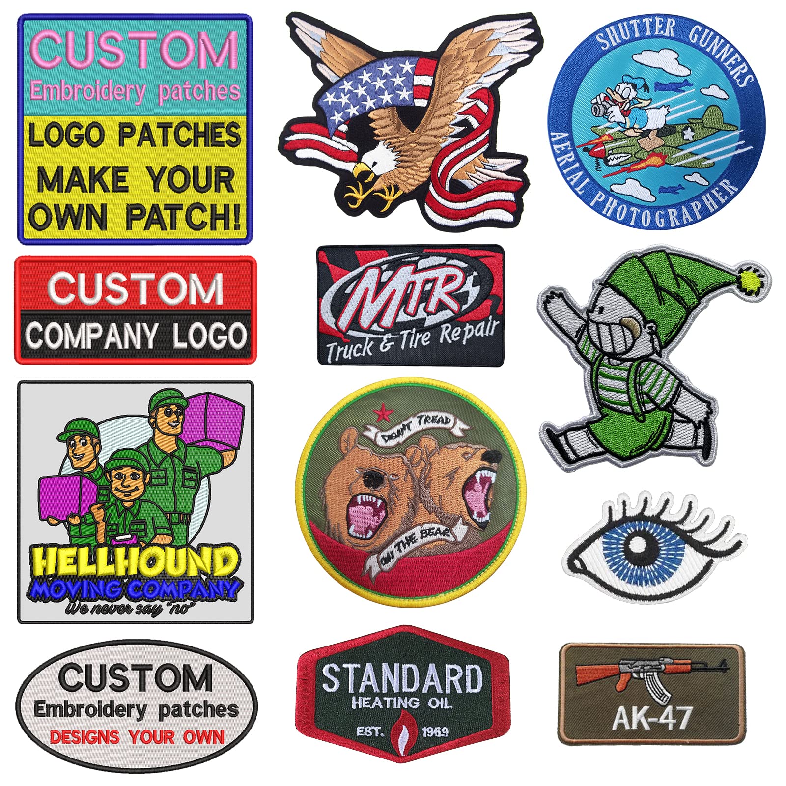 Custom Embroidery Patches for Hats, Backpacks & Jackets - 20 Personalized Iron-On/Sew-On Decorative Patches (4.1-6 Inch) - DIY Clothing, Denim, Caps & Bag Embellishment for Fashion & Gifts