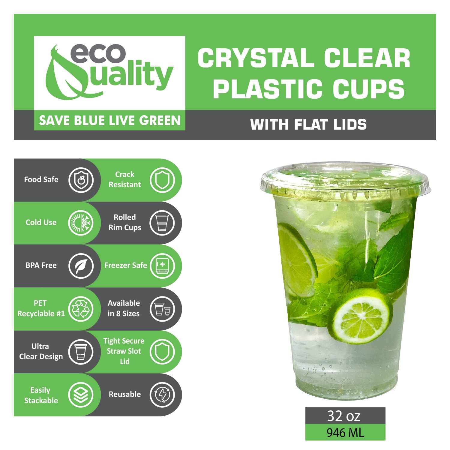 32 oz Clear Plastic Cups with Lids - 200 Pack Disposable Cold Drink Cups for Iced Coffee, Smoothies, Juice, Soda & Cocktails | BPA-Free Party Cups for Restaurants, Cafes, Meal Prep & Outdoor Events