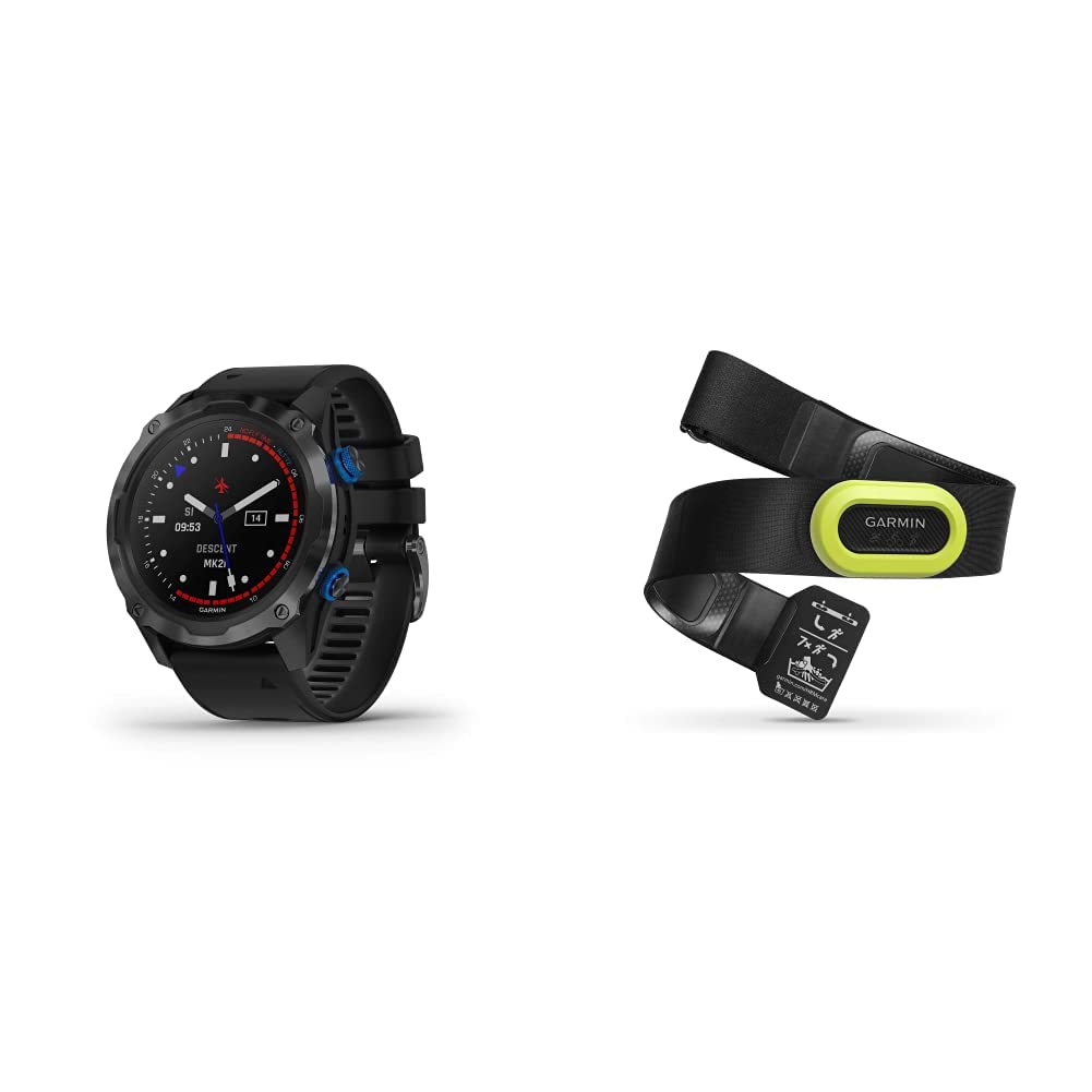 Garmin Descent Mk2i Dive Watch with Air Integration - Premium Dive Computer & Heart Rate Monitor (HRM-Pro Chest Strap) for Scuba Diving, Running & Fitness Tracking - Black - Real-Time HR Data & Running Dynamics for Active Lifestyles