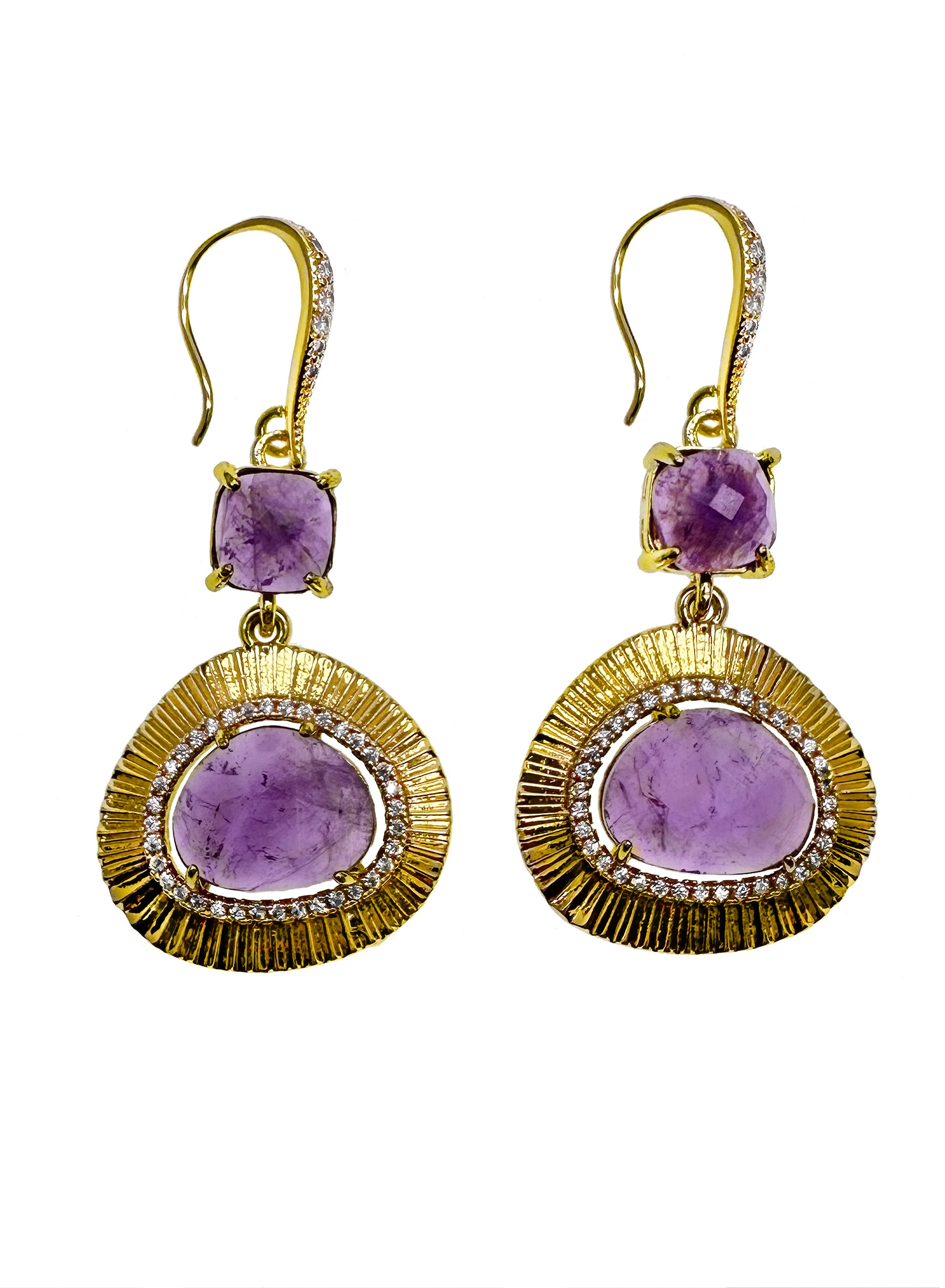 Amethyst Teardrop Dangle Earrings KE028 | Elegant Purple Gemstone Jewelry for Women | Perfect for Weddings, Parties & Special Occasions