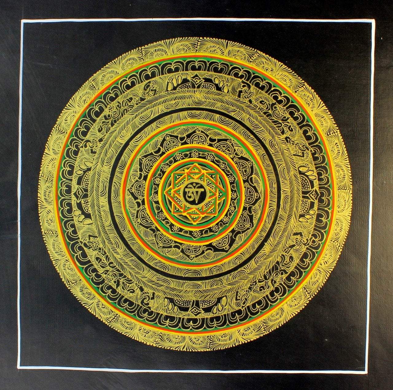 Hand Painted Golden Om Mandala Thangka Wall Art - Spiritual Home Decor for Meditation Room, Yoga Studio & Buddhist Altar - Premium Canvas Tibetan Buddhist Painting