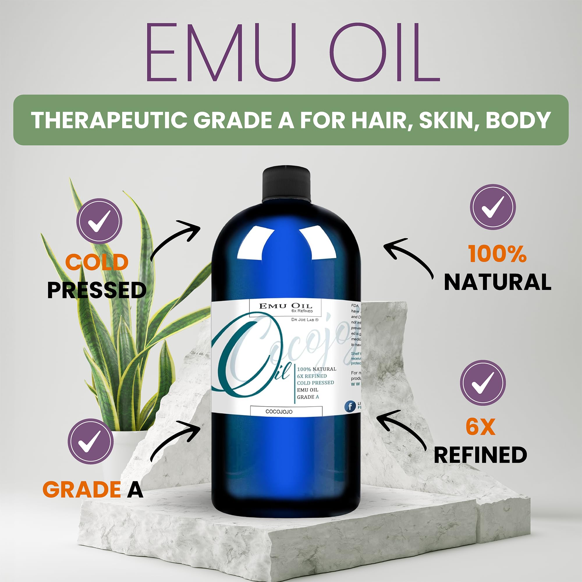 Dr. Joe Lab Emu Facial Deep Cleansing Oil - Gentle Skin Cleanser for All Skin Types | Soft & Smooth Skin Everyday | Water-Free Shampoo Alternative | 32 oz | Perfect for Daily Skincare Routine & Travel-Friendly Beauty Essential