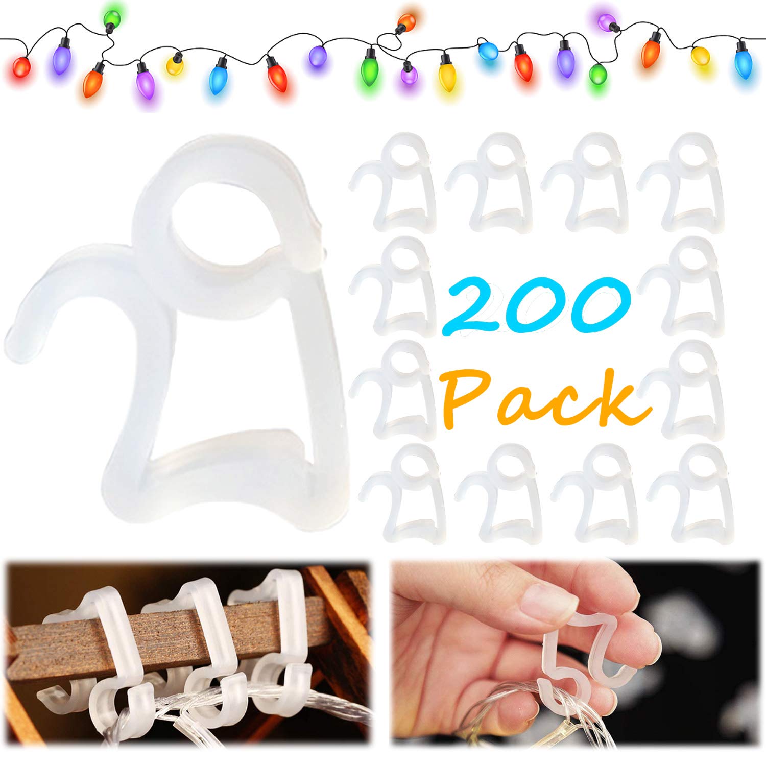 200-Pack Easter Light Clips - Universal Gutter Hooks for Outdoor String Lights - Durable Command Strips for Holiday & Party Decorations - Perfect for Easter, Christmas, and Outdoor Lighting Displays