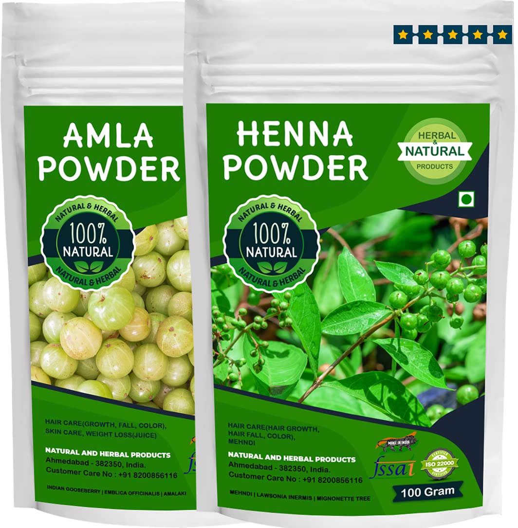 Organic Amla Henna Powder for Hair Growth & Care - 100% Natural Herbal Treatment (Pack of 2 x 100g) | Strengthens Hair, Conditions Scalp - Perfect for DIY Hair Masks & Natural Hair Coloring at Home