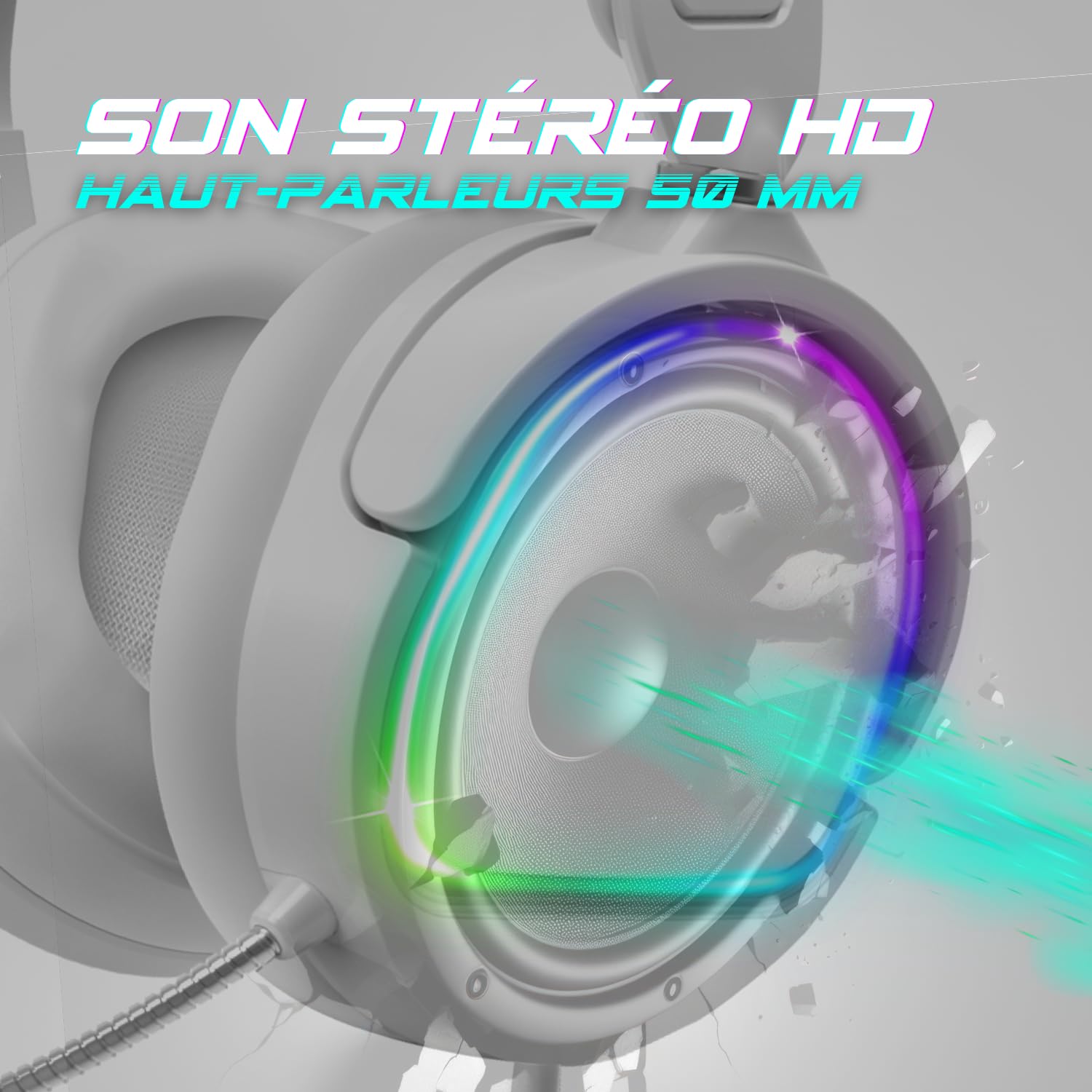 SPIRIT OF GAMER Pro H6 Wired Gaming Headset with Microphone - RGB Lighting, Stereo 2.0 Sound, Adjustable Headband - Compatible with PS5, PS4, Xbox, Switch & PC (White) | Perfect for Competitive Gaming, Streaming & Online Chat