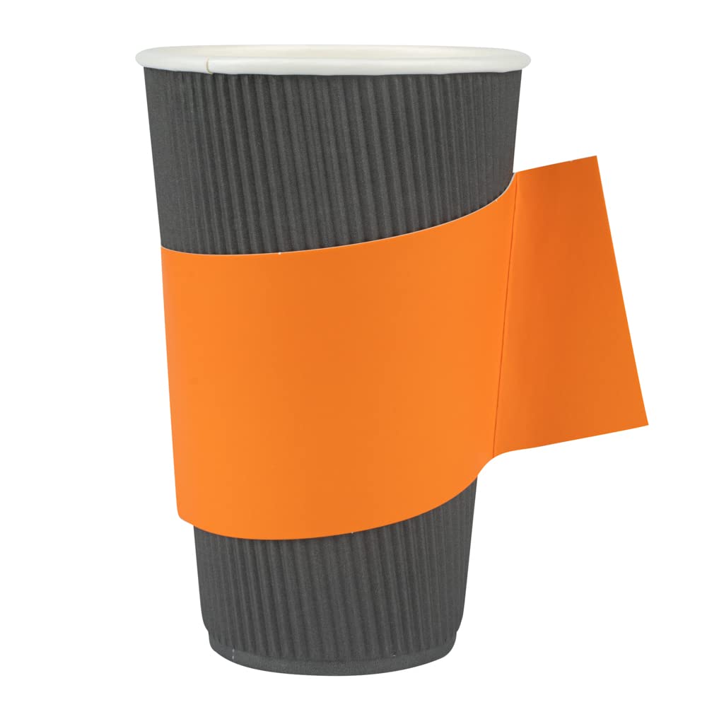 Restpresso 1000-Pack Disposable Hot Coffee Sleeves with Handle - Fits 12oz, 16oz & 20oz Cups | Orange Paper Cup Jackets for Restaurants, Cafes & Takeout (Cups Sold Separately) - Perfect for Coffee Shops, Office Breakrooms & Catering Events