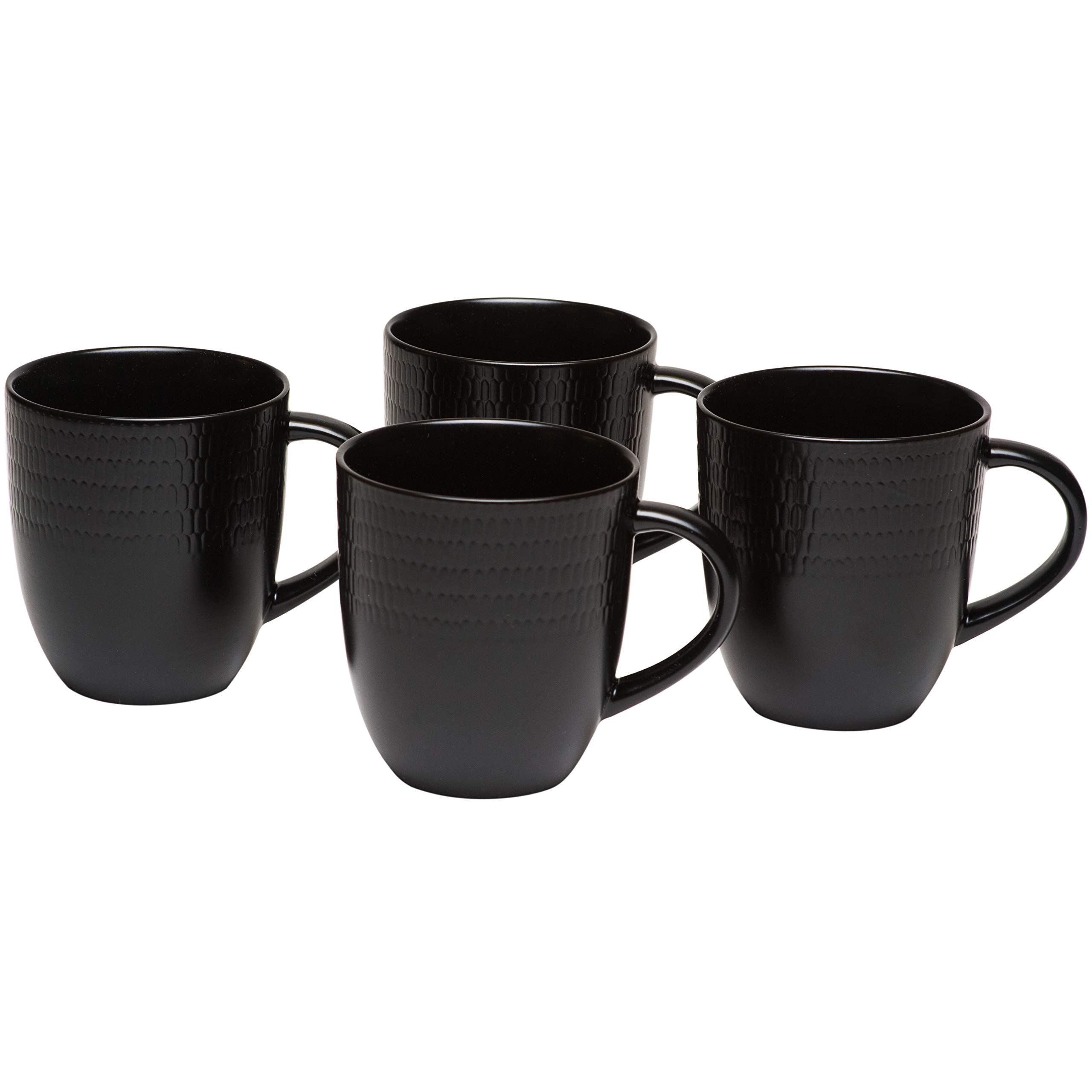 Premium 12oz Black Rice Coffee Mug Set of 4 - Textured Modern Stoneware Cups, Dishwasher & Microwave Safe - Perfect for Home, Office, or Gift Giving