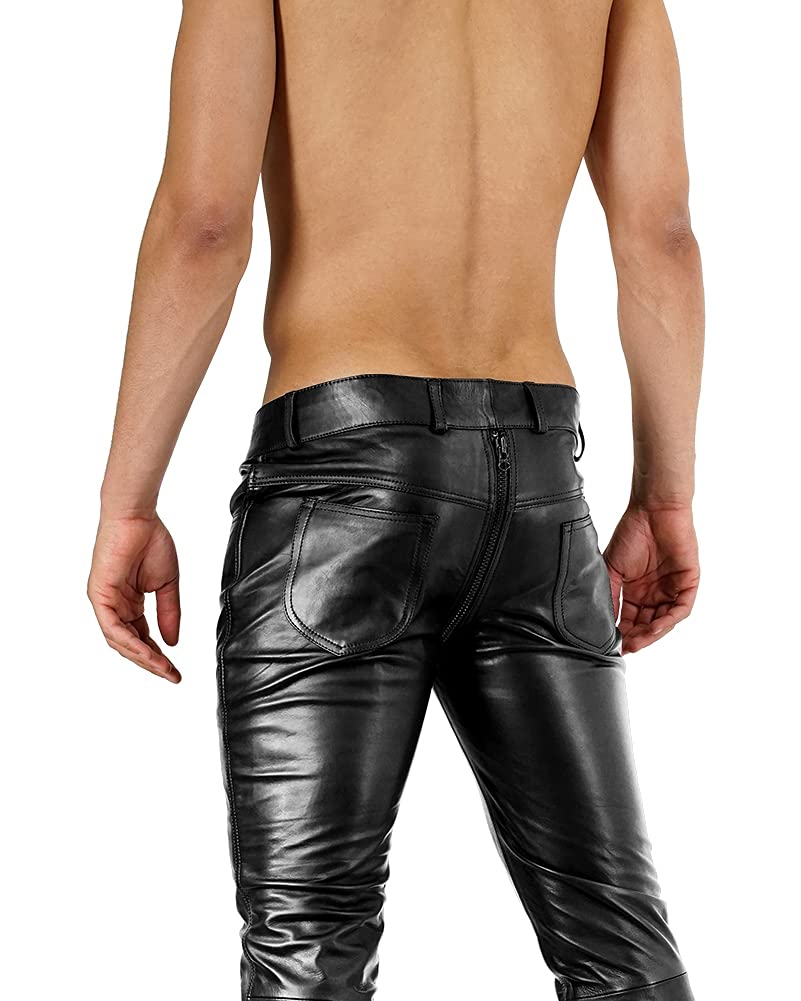 Bockle Men's Skinny Fit Leather Pants - Slim Fit Stretch Jeans with Zip Fly for Gay & Straight Men | Perfect for Nightclubs, Parties & Casual Wear