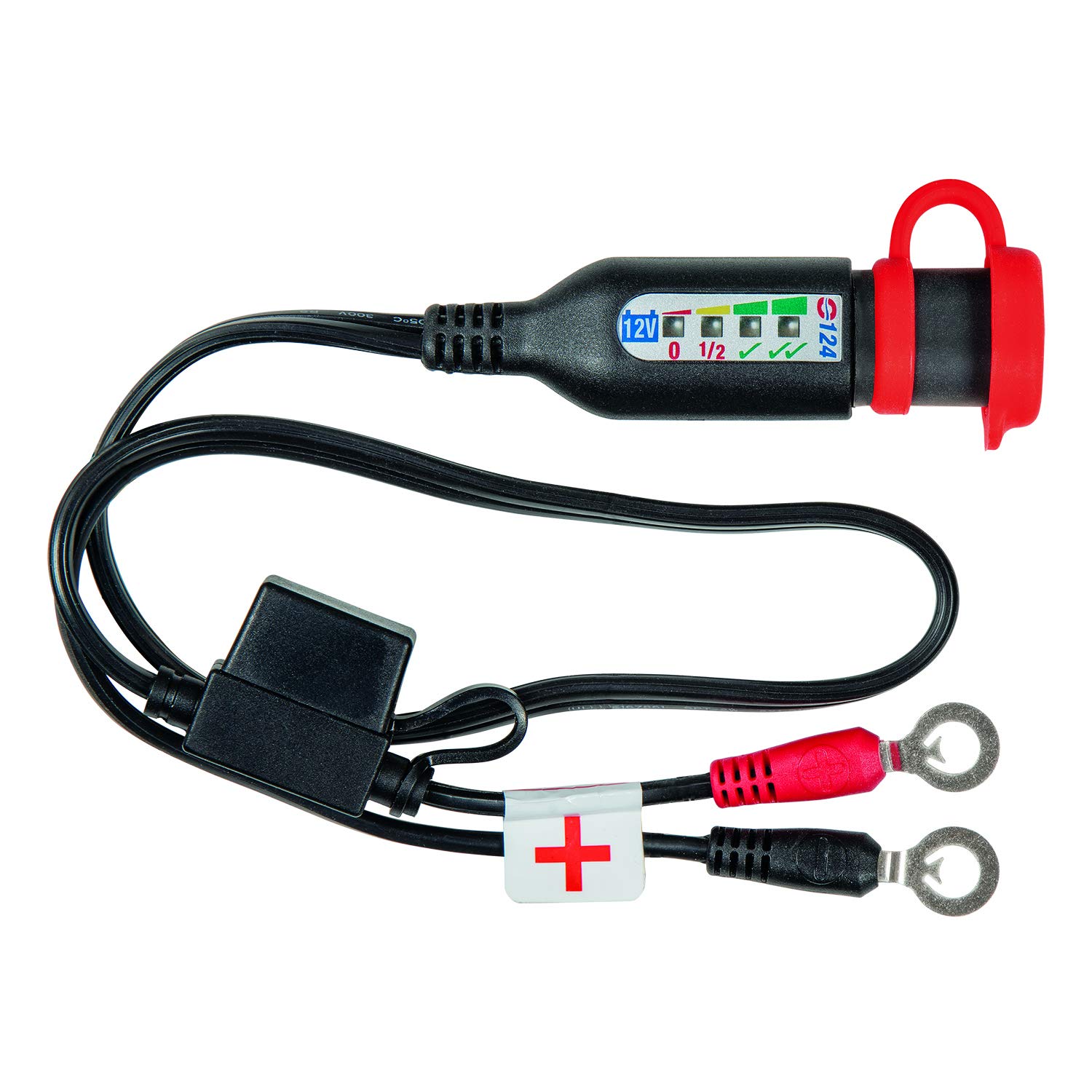 Optimate O-124JAR 12V Lead-Acid Battery Charger with Built-in Monitor - Permanent Power Sport Battery Lead with Charge Status Display for Motorcycles, ATVs, Boats & Powersports Vehicles - Ideal for Winter Storage & Maintenance Charging