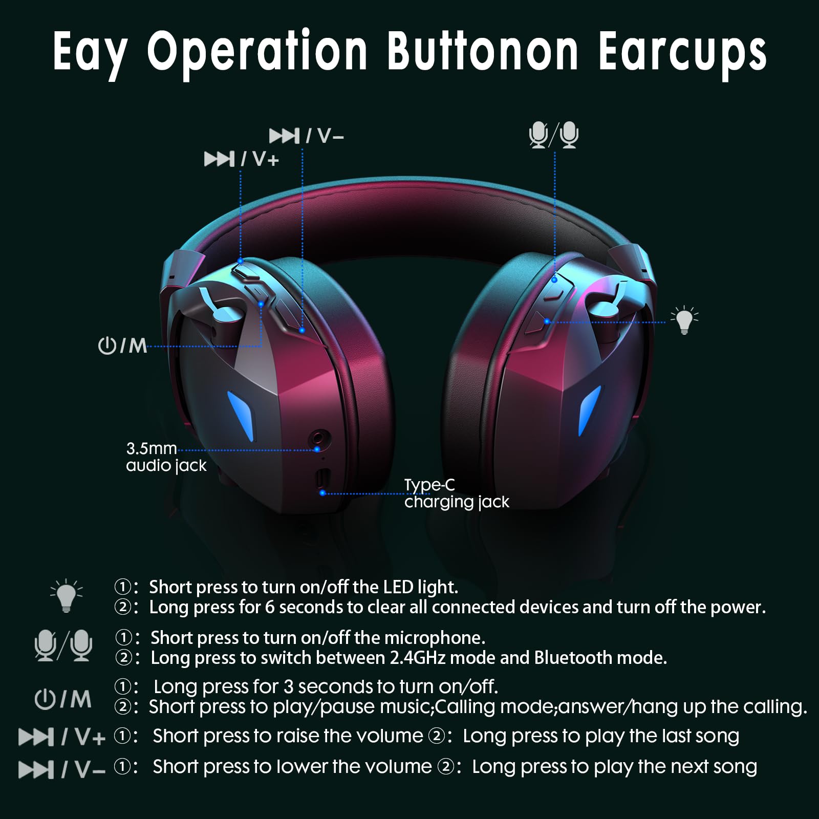 Wireless Gaming Headset for PS5, PS4, PC, Nintendo Switch - Bluetooth 5.3 & 2.4GHz USB Connection, 50H Battery Life, Noise Cancelling Mic, 3.5mm Wired Mode for Xbox Series X/S | Perfect for Online Gaming, Streaming & Late Night Sessions